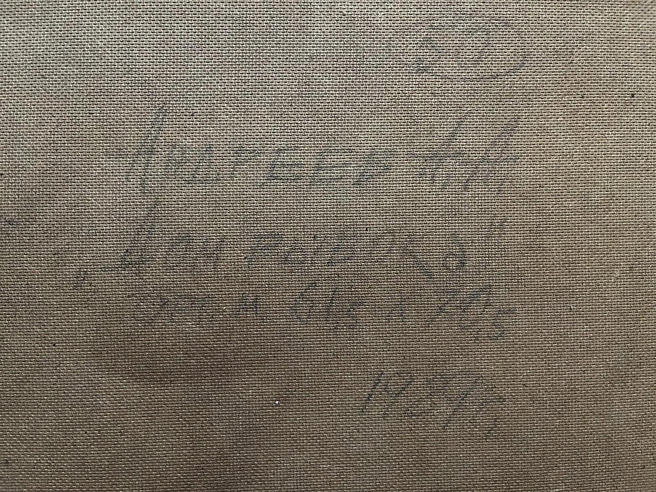 Gray textured fabric back of Oil painting Fishermans House by Oleksandr Andreev