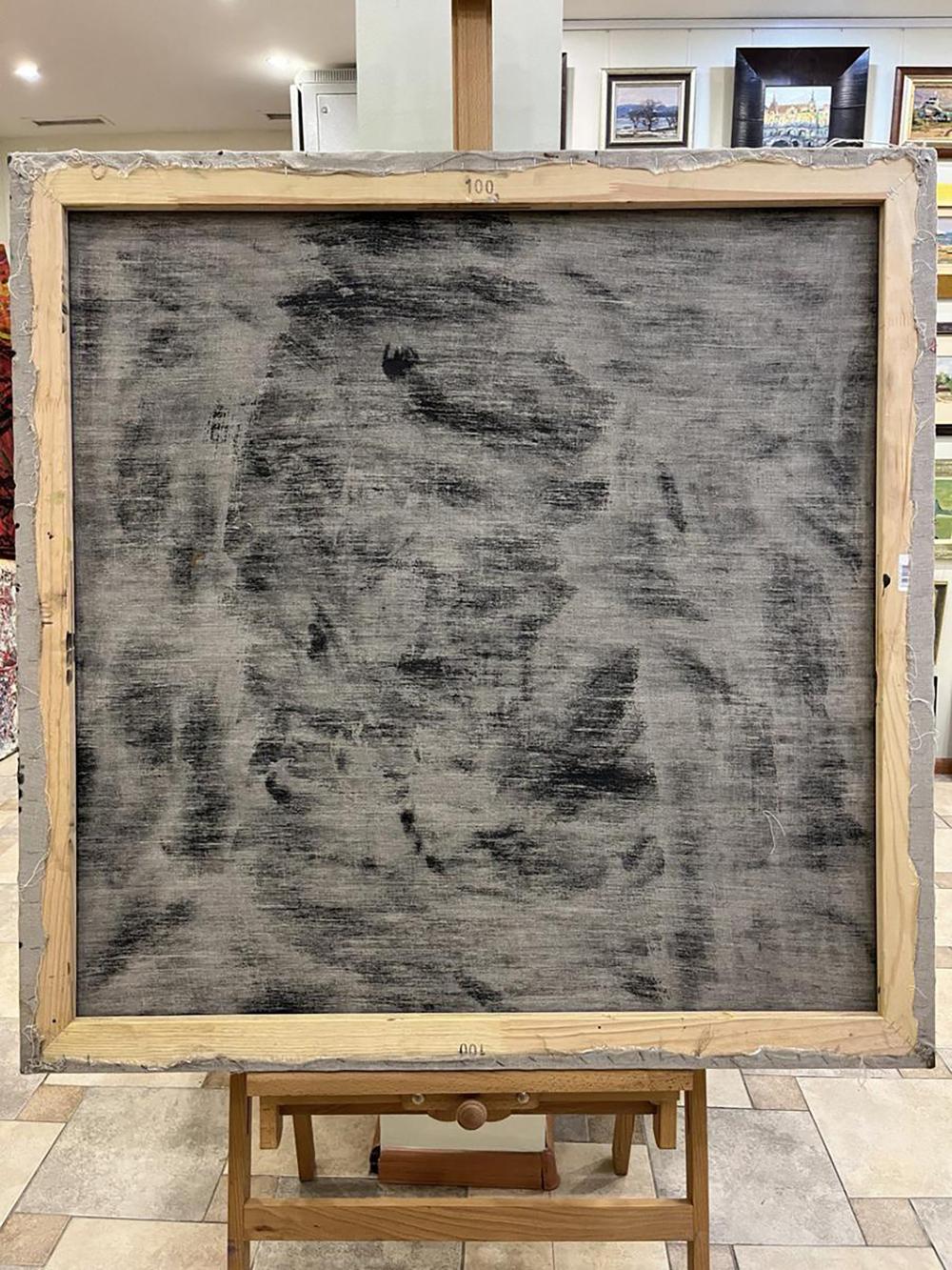 Oil painting Praia de golfo by Serhiy Kovalev, abstract charcoal on gray canvas in wood frame