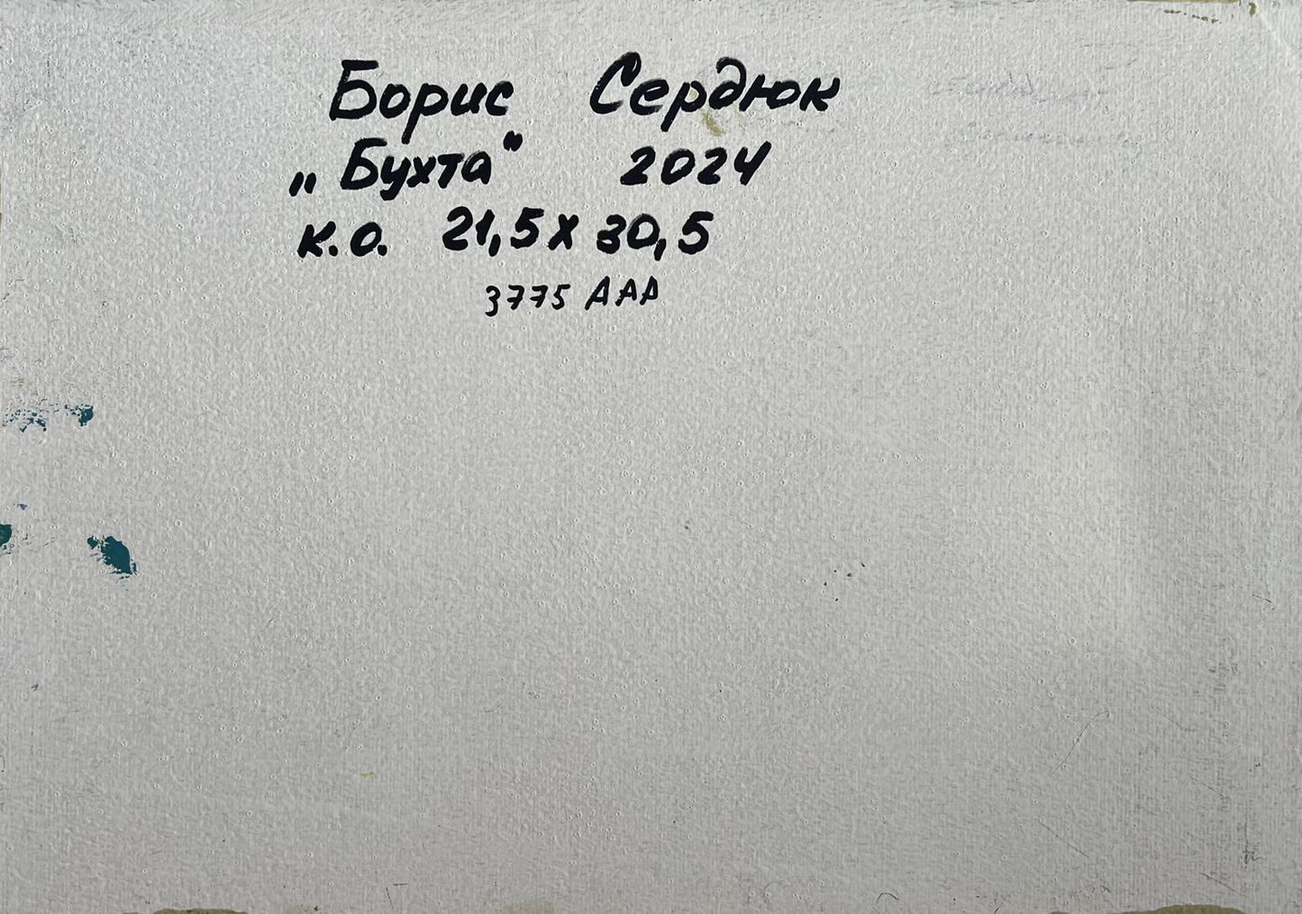 Back of Boris Serdyuk Sea and mountains oil painting with Cyrillic inscription