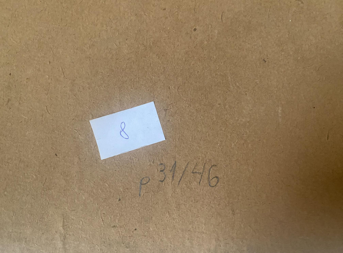Back of Albert Jean Adolphe mountain river oil painting with handwritten 8 label