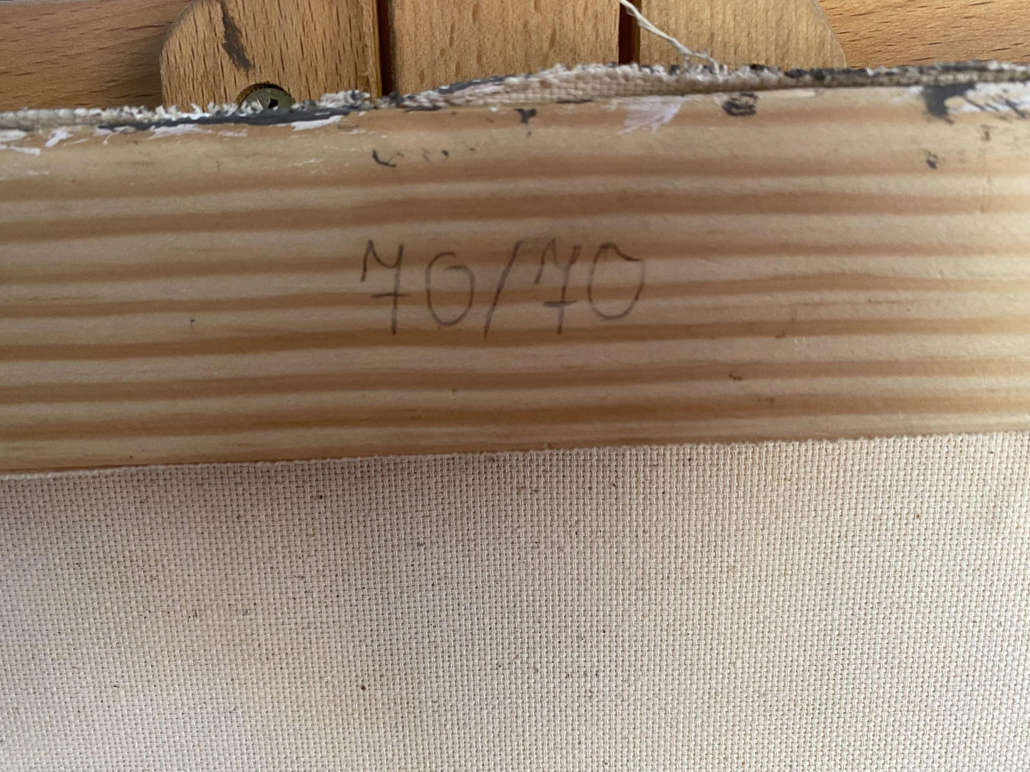 Back of Oil painting Bouquet of daisies A. Nikolaevsky with 40/40 hand-drawn marking on light wooden stretcher bar
