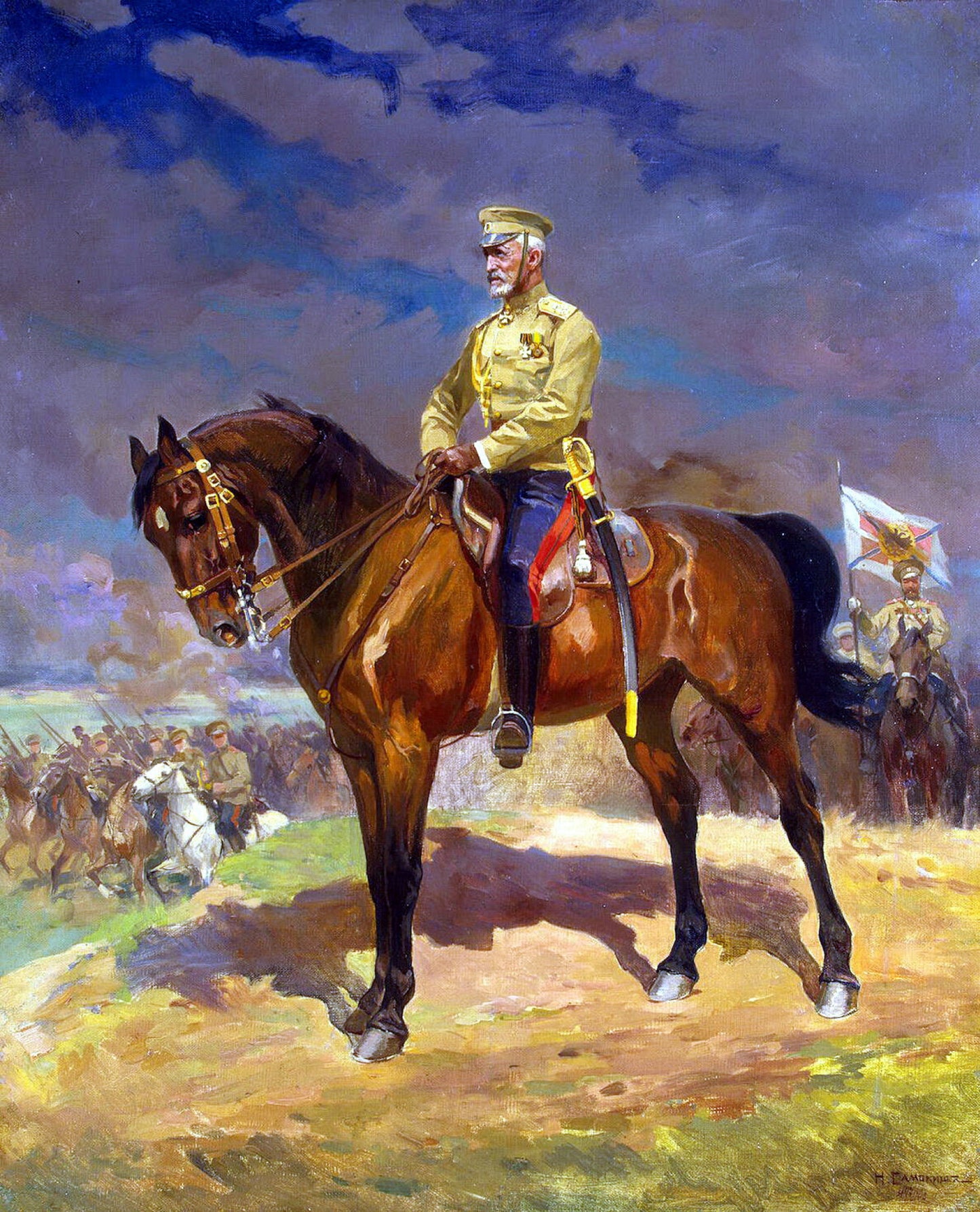 Mykola Samokysh original painting of bronze horse in golden tack