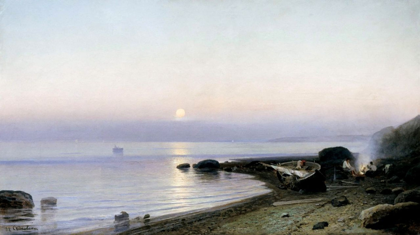 Rufin Sudkovskyi original pastel seascape painting of serene shoreline