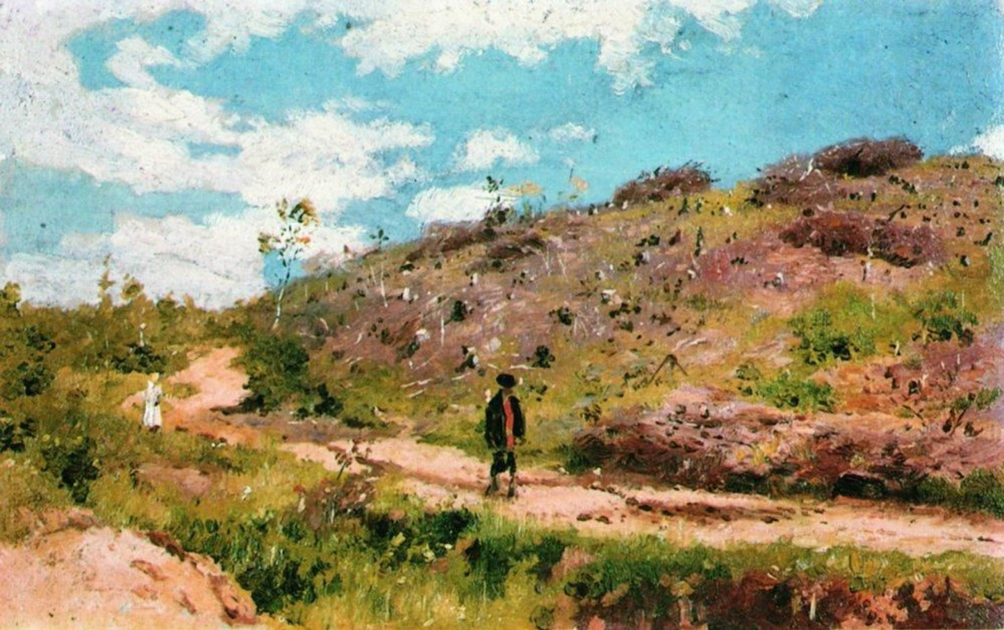 Solitary figure on winding path in authentic Ilya Repin oil painting