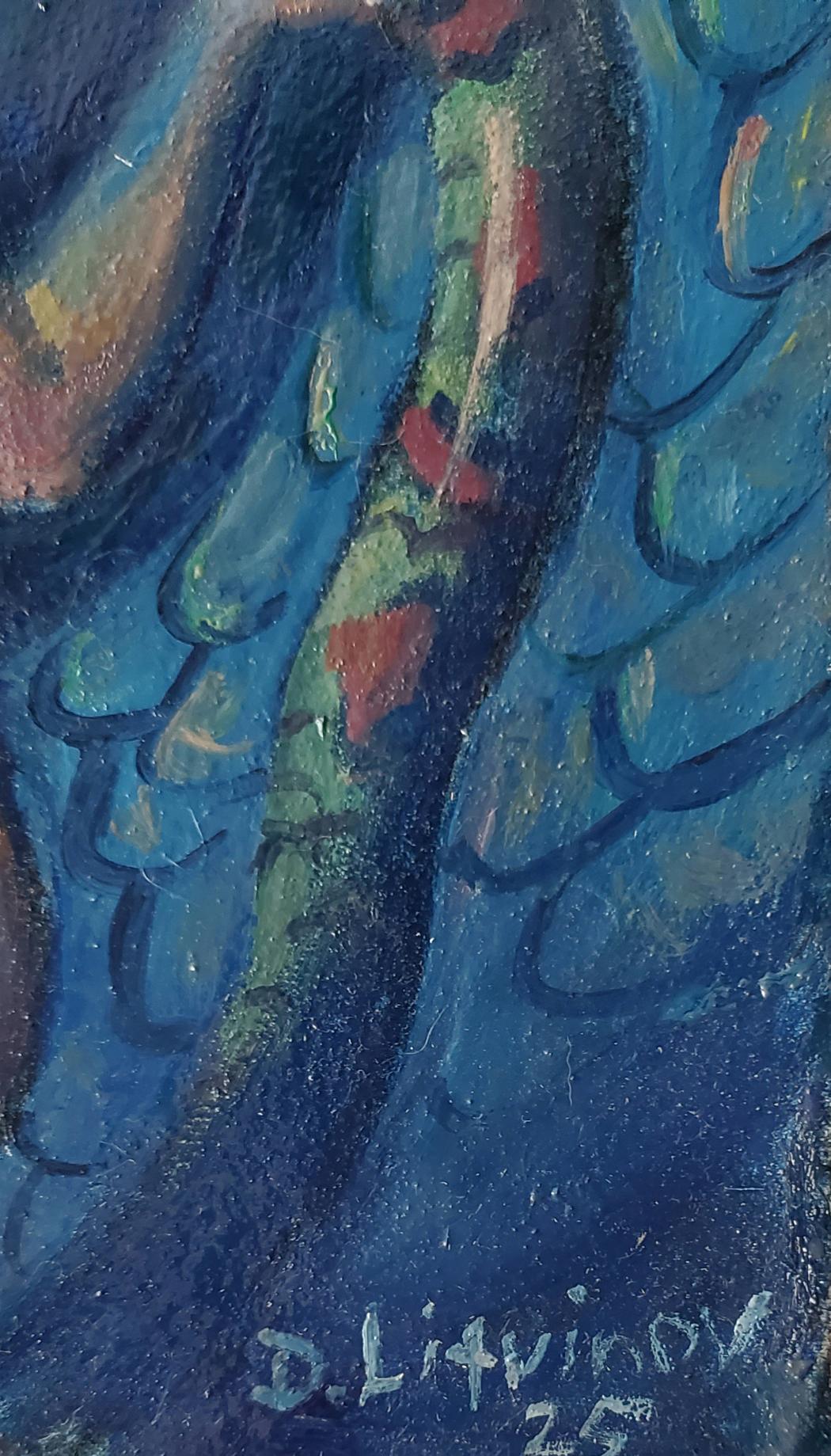 Oil painting of textured blue dragon wing by Daniil Litvinov