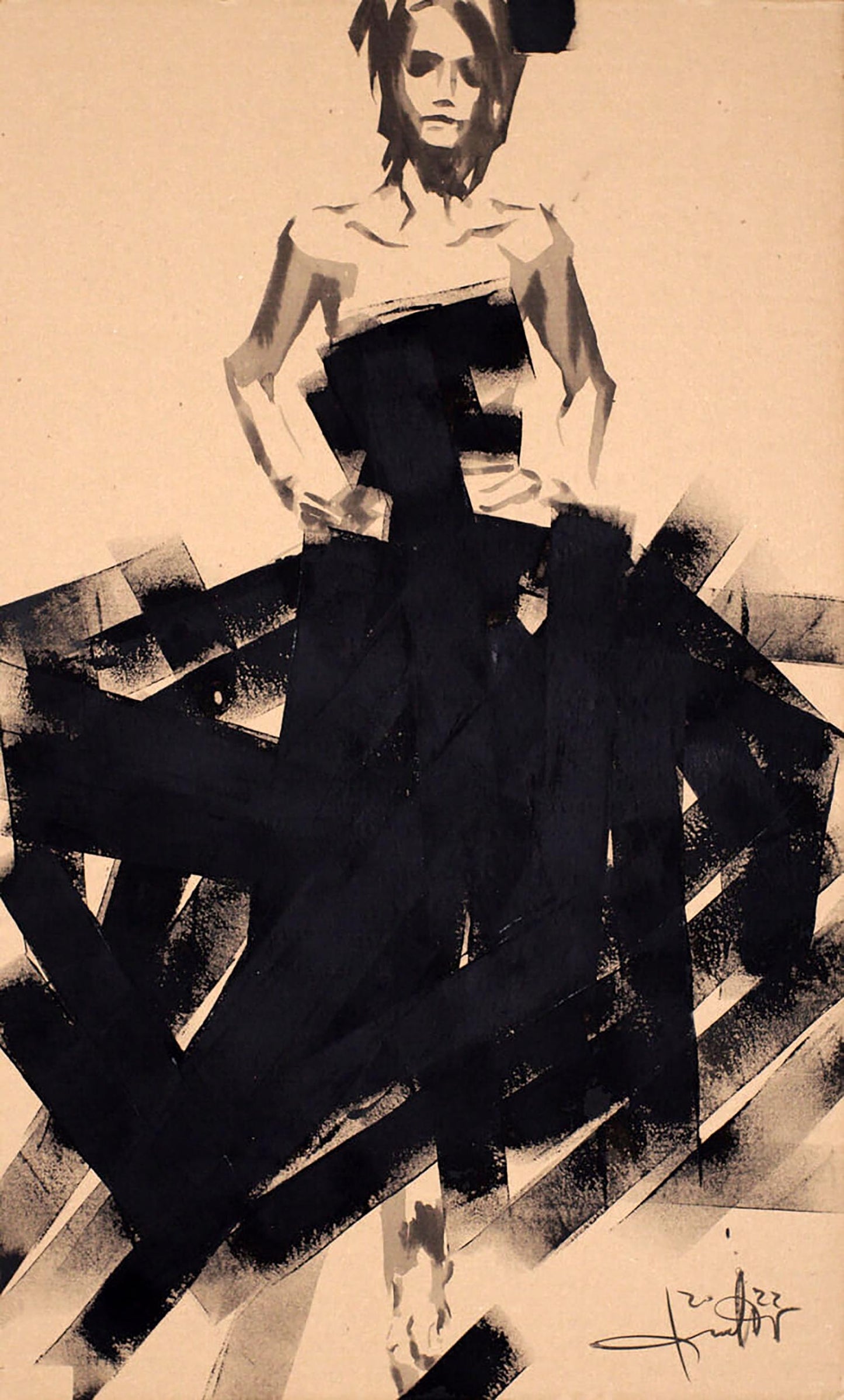 Abstract black and white acrylic painting Bride by Dima Filatov