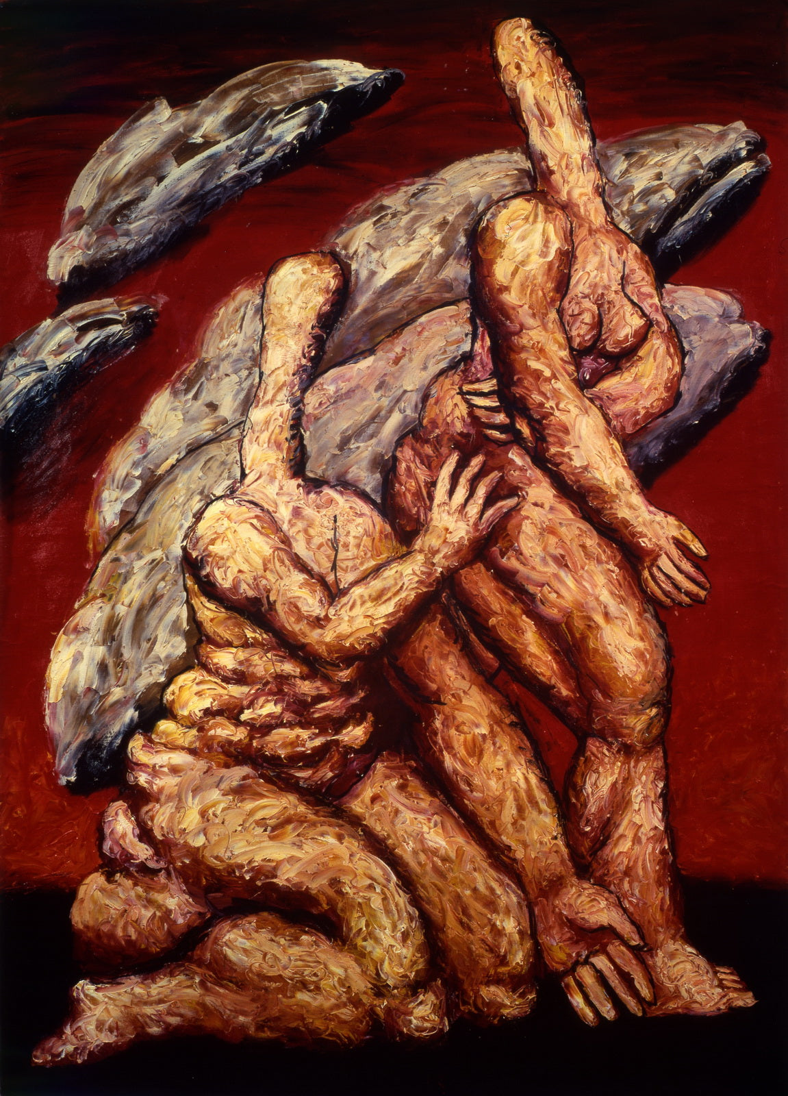 Collectible Alexander Roitburd abstract: intertwined figures, fish on red