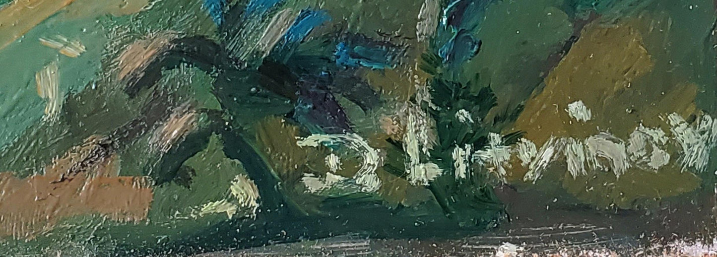 Oil painting A country summer day by Daniil Litvinov, textured green blue brown strokes