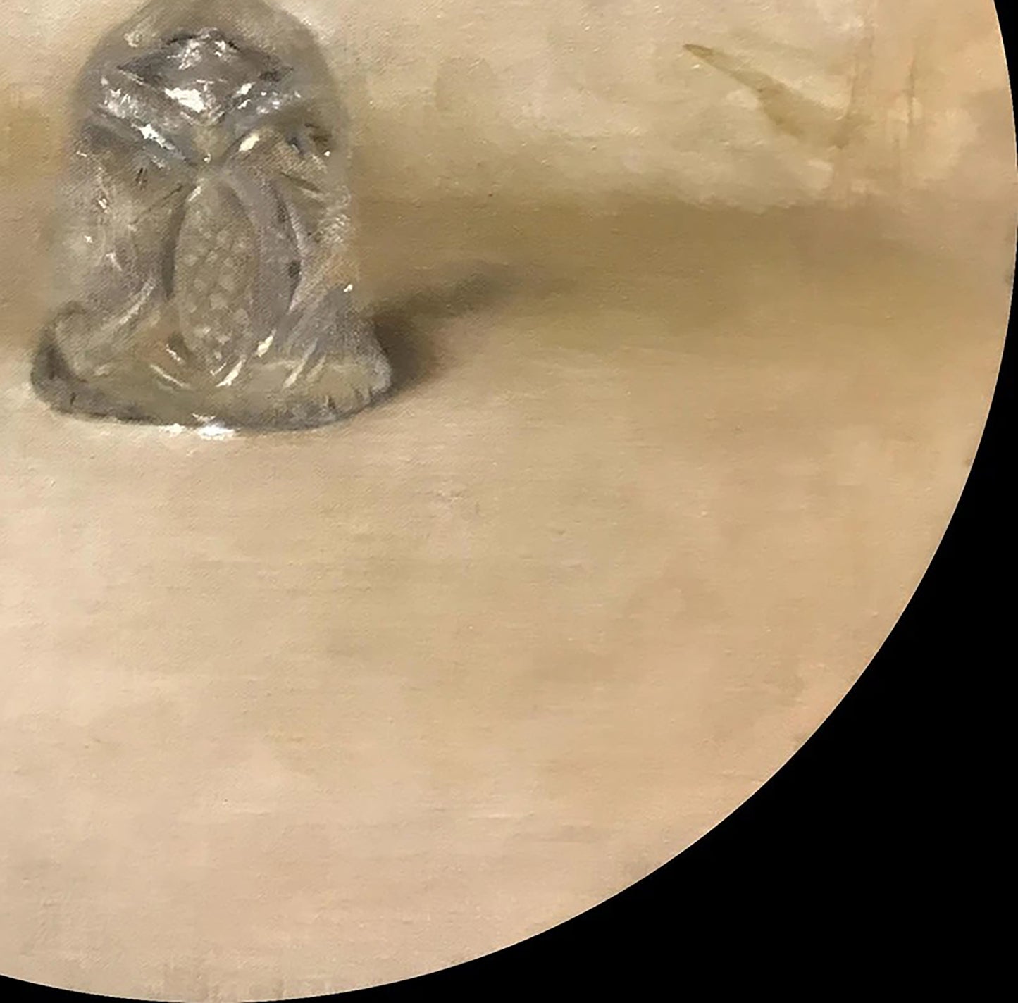 Translucent carved glass figurine of seated figure in Annam Butt oil painting style