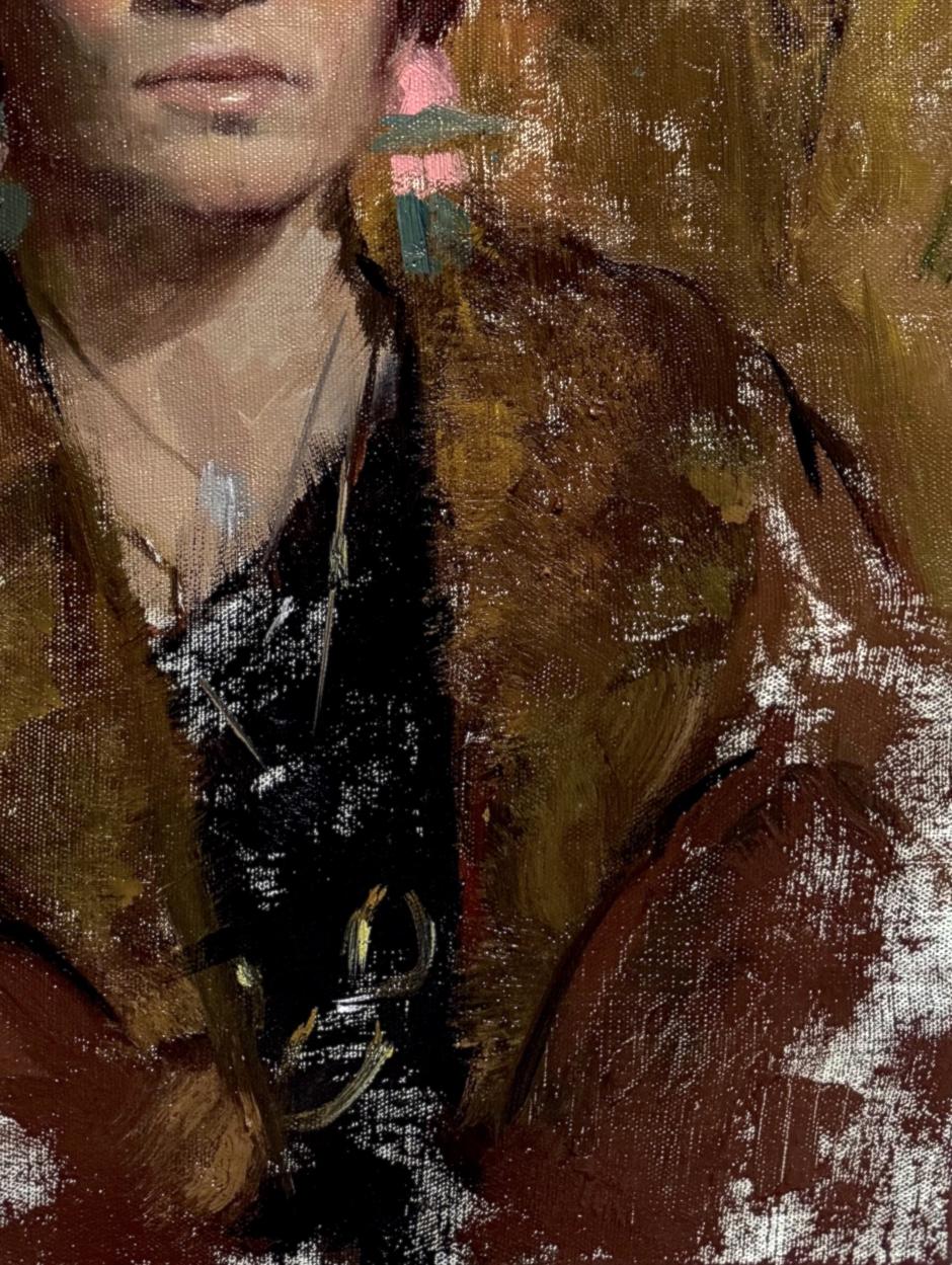 Textured oil painting of Kinga focused look by Annam Butt in earth tones