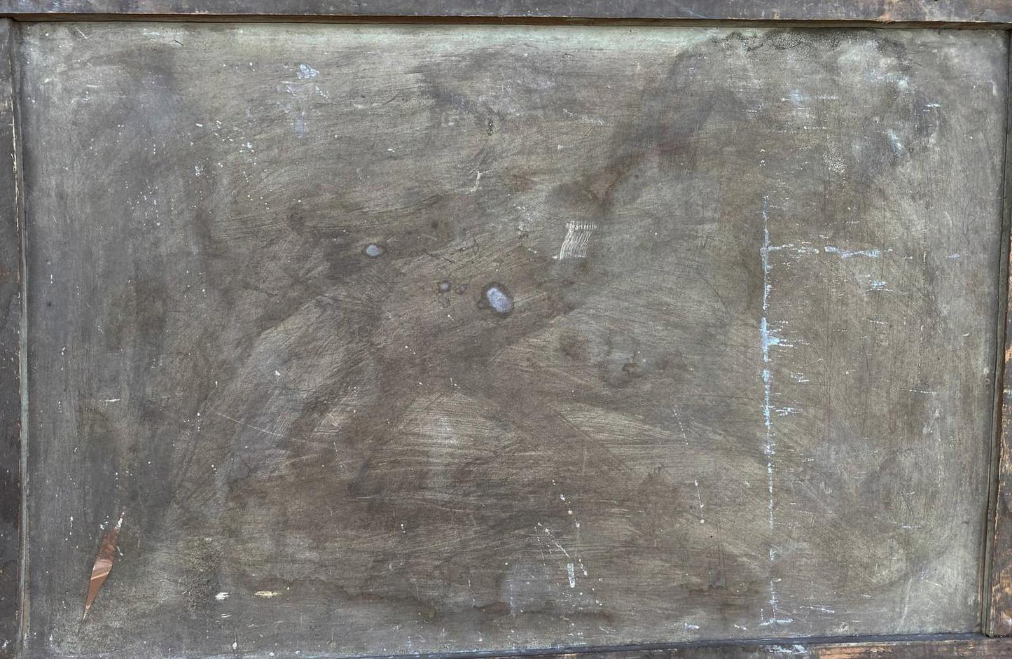 Weathered gray metal back of Oil painting Picking flowers by the river