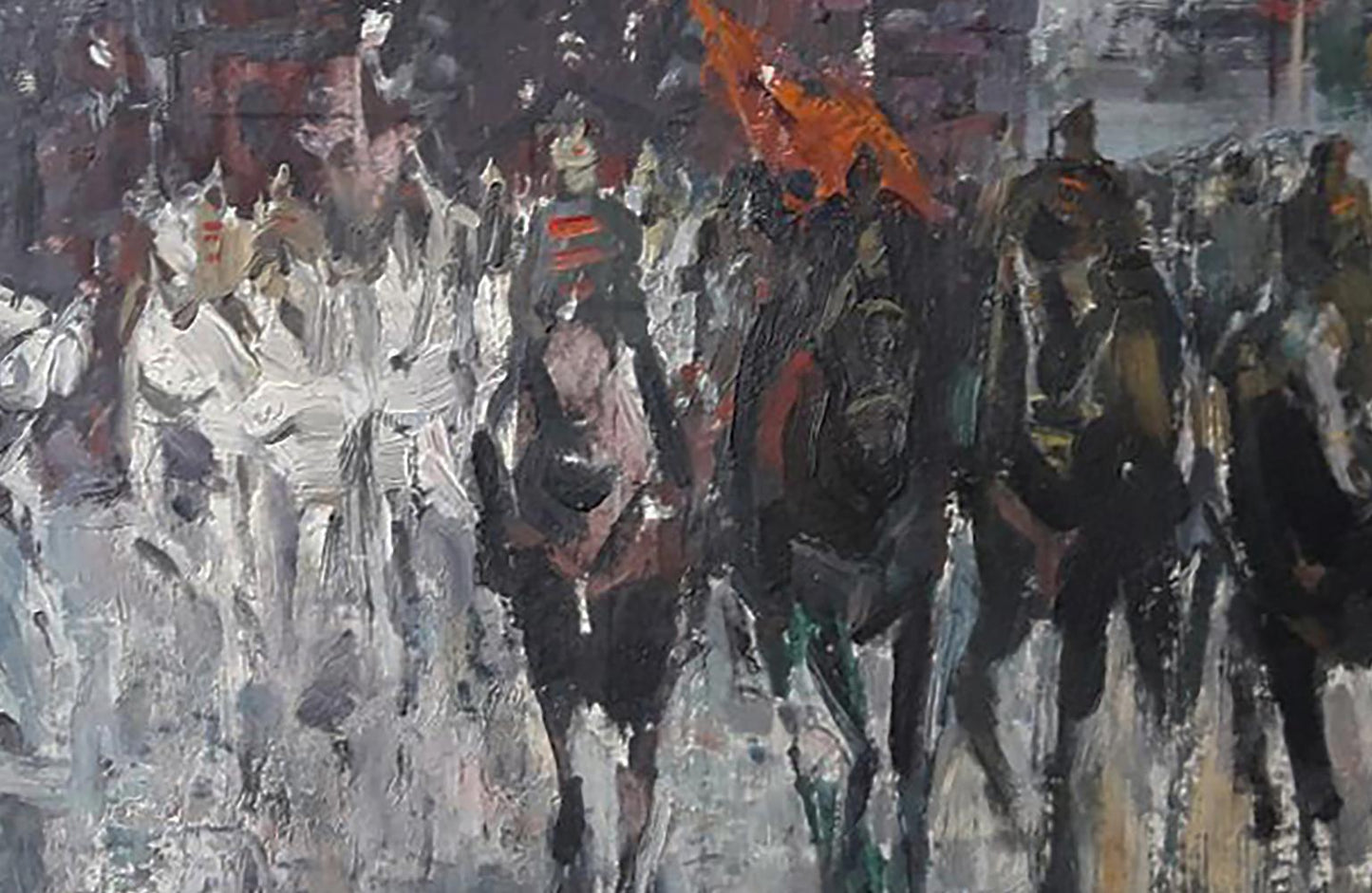 Oil painting of horse parade on Red Square by Vasily Korkishko