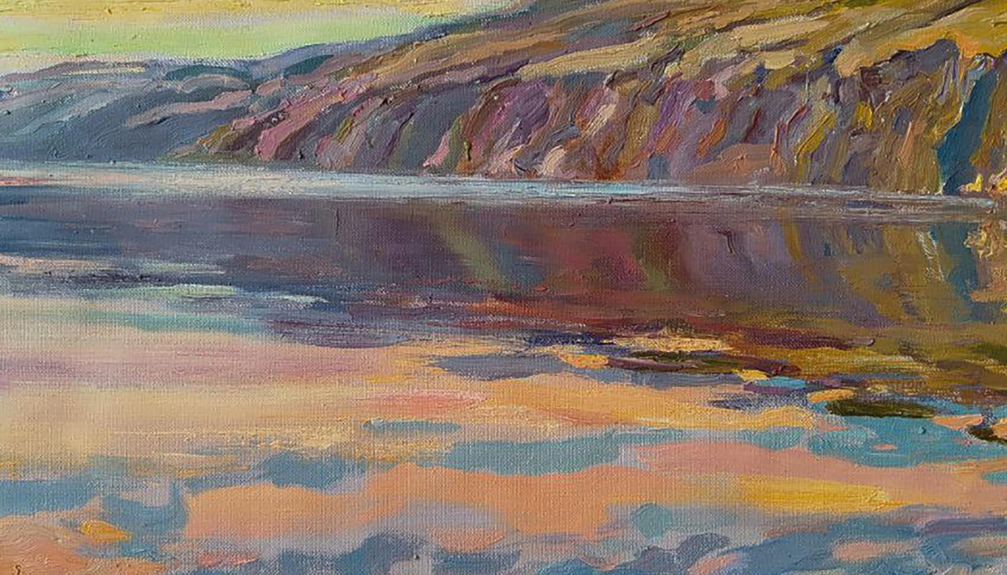 Quiet morning by Leonid Pavlenko: impressionistic cliffside in water