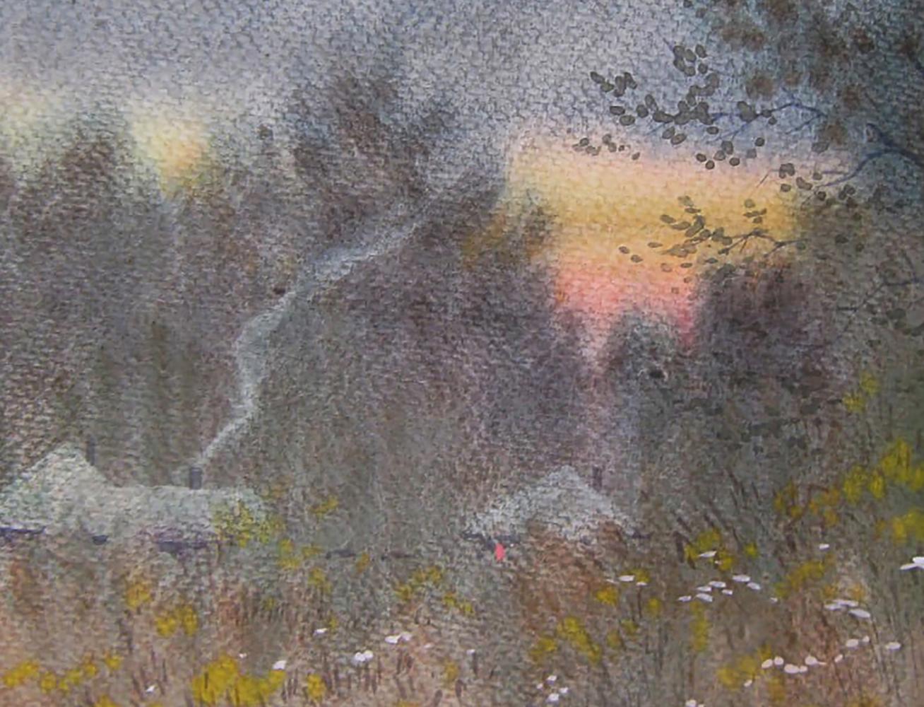 Watercolor painting Autumn evening in misty forest by Valery Savenets