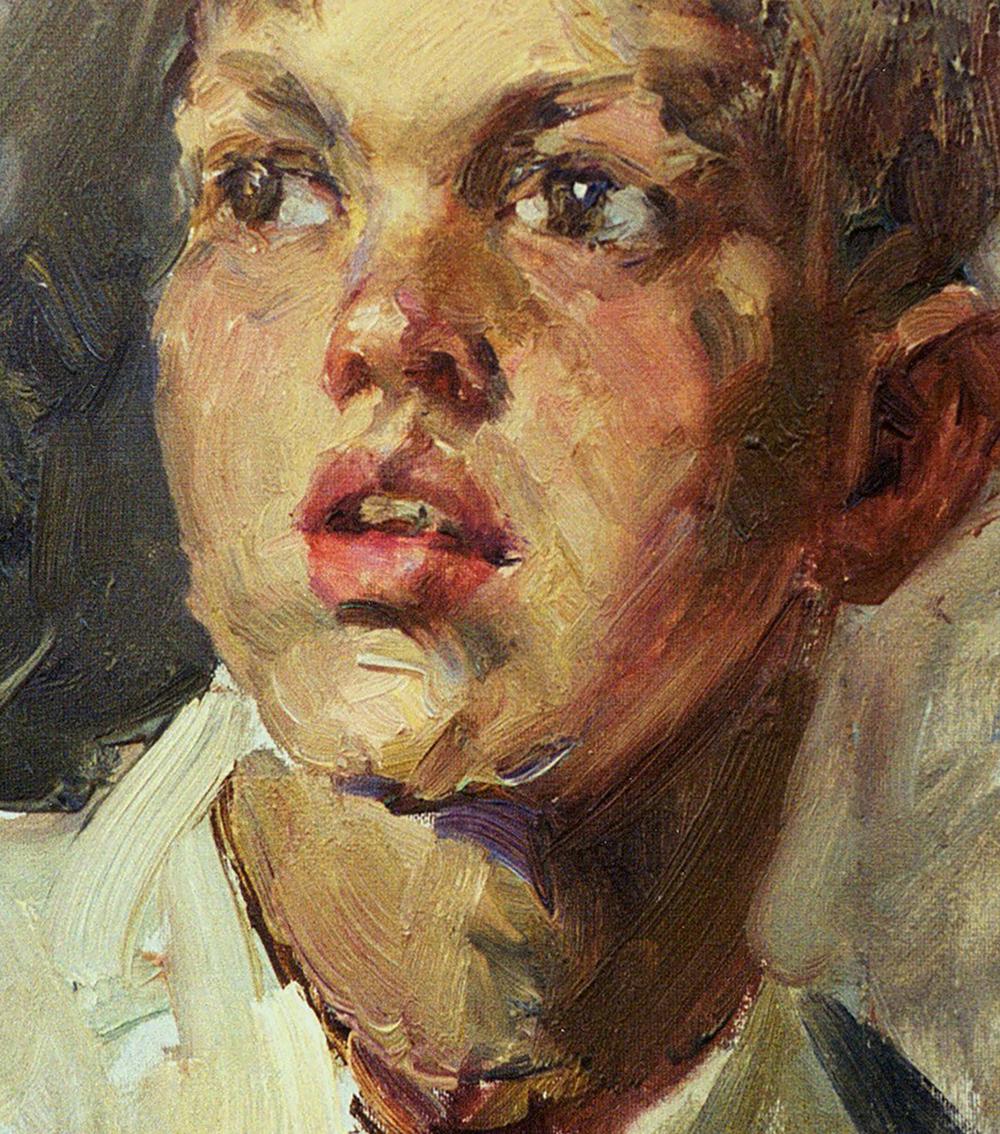 Oil painting portrait of boy Vasily Korkishko with expressive eyes