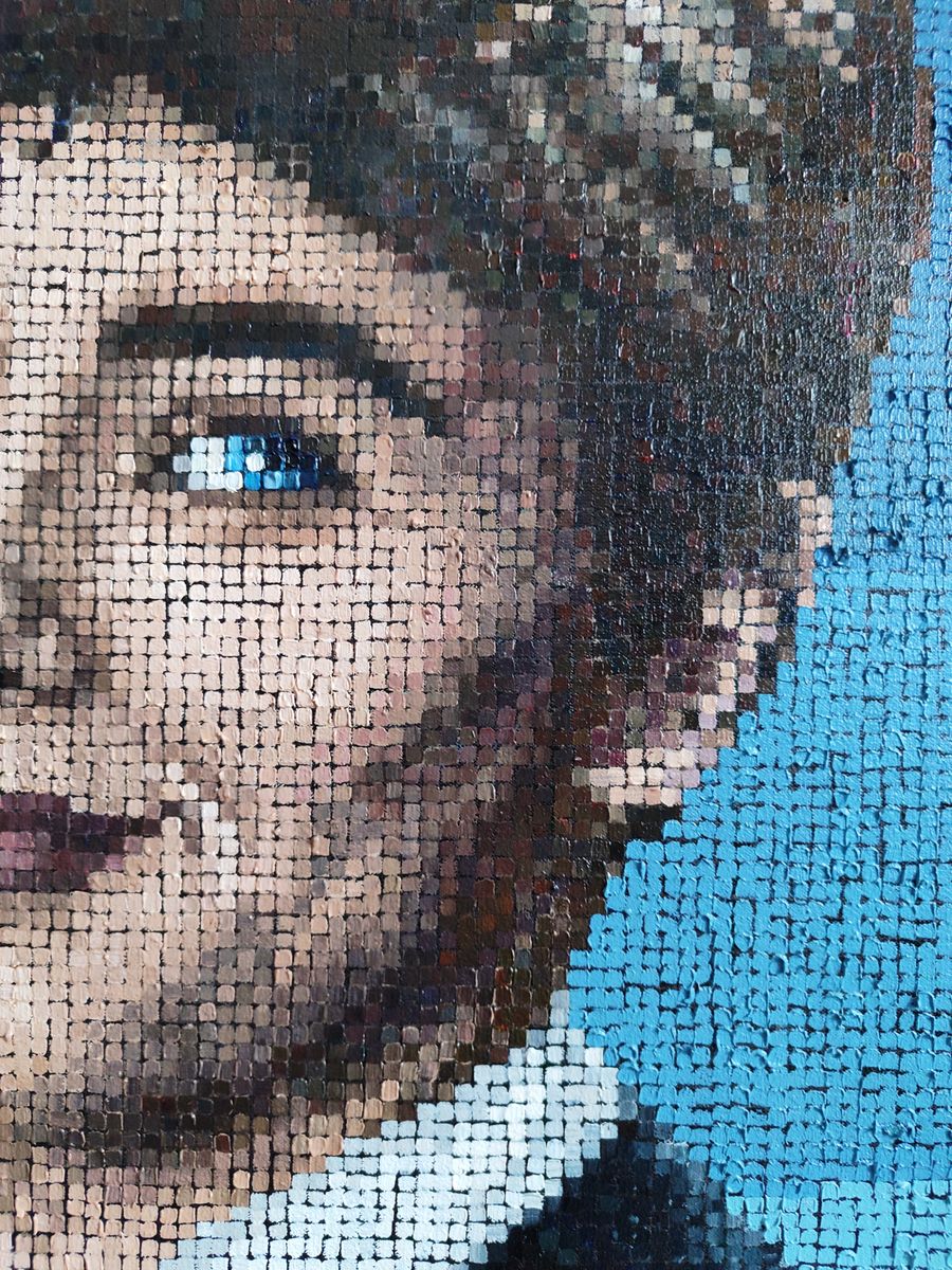 Mosaic portrait of young couple with blue eyes by Oksana Sklym
