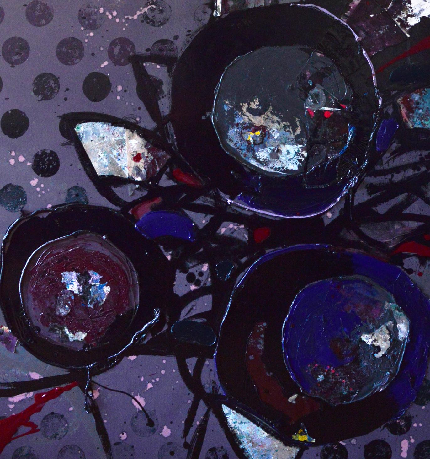Oil painting Evening Still Life by Natalia Korf-Ivaniuk, dark blue purple circles
