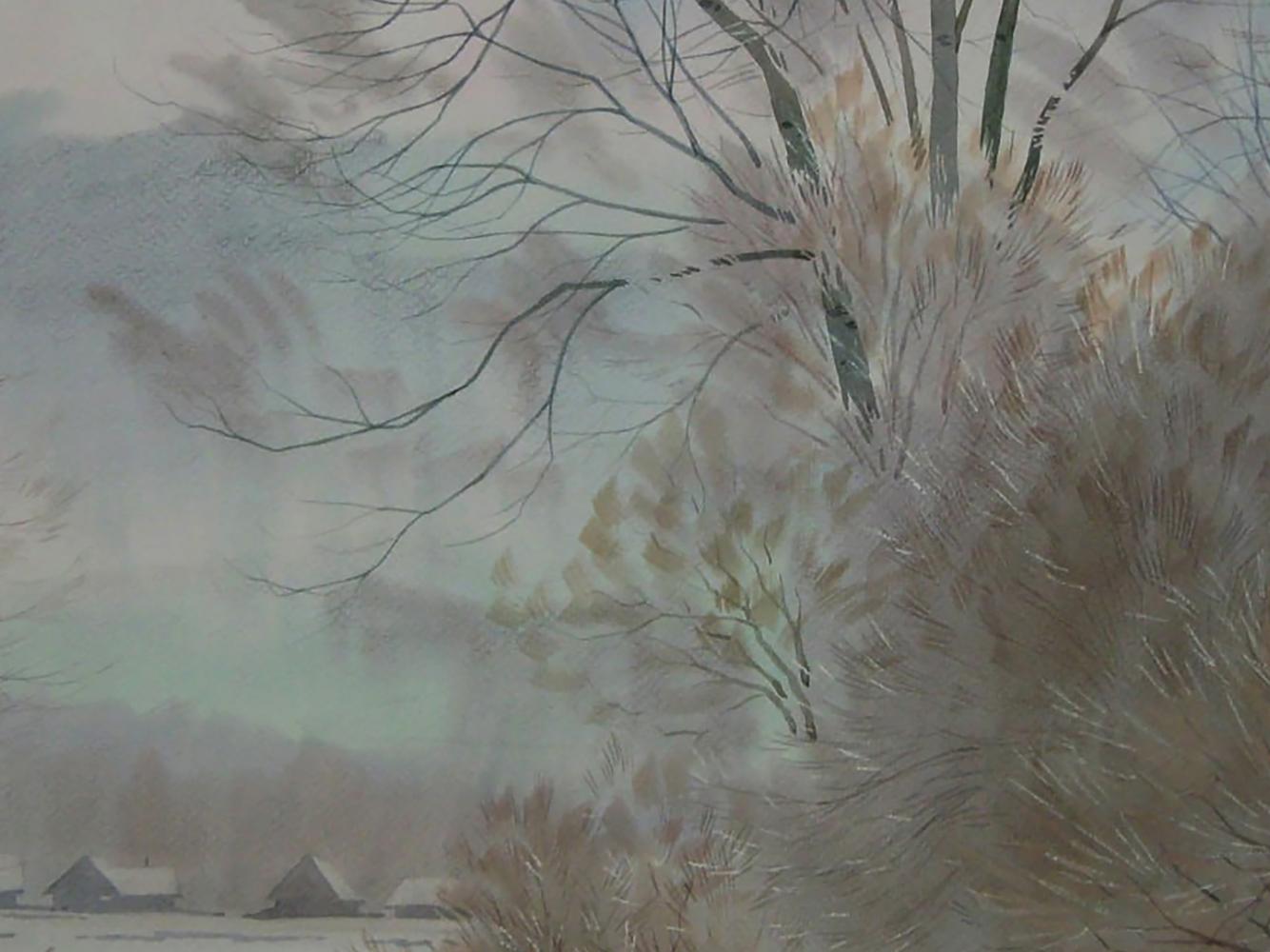 Watercolor painting Before spring by Valery Savenets: bare winter trees