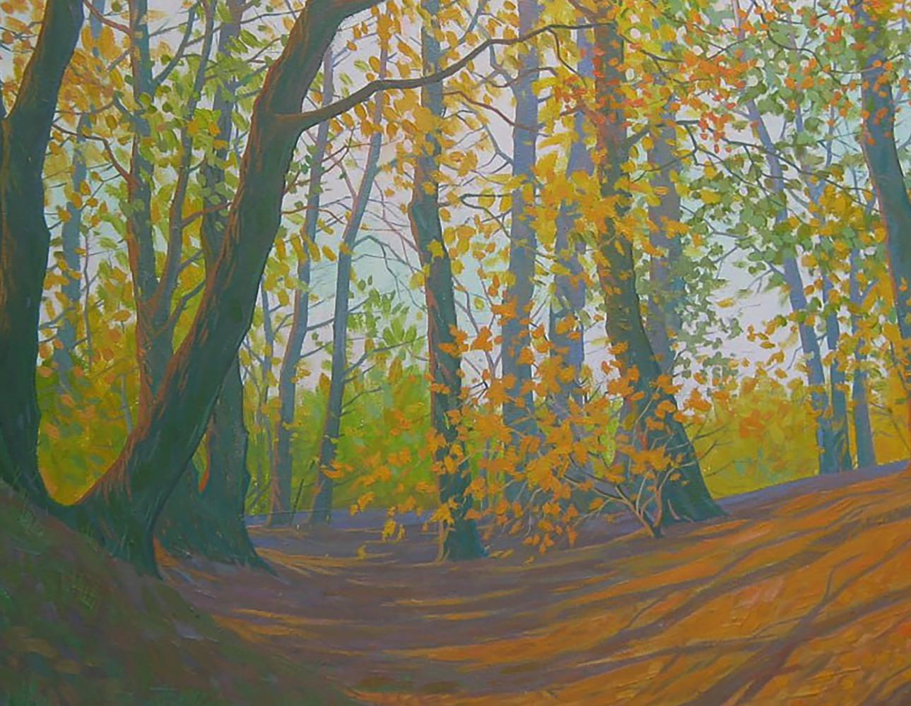 Oil painting Autumn sunny day by Valery Savenets: golden forest scene