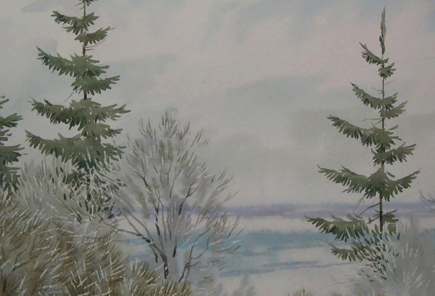 Watercolor painting Winter fog in the forest by Valery Savenets