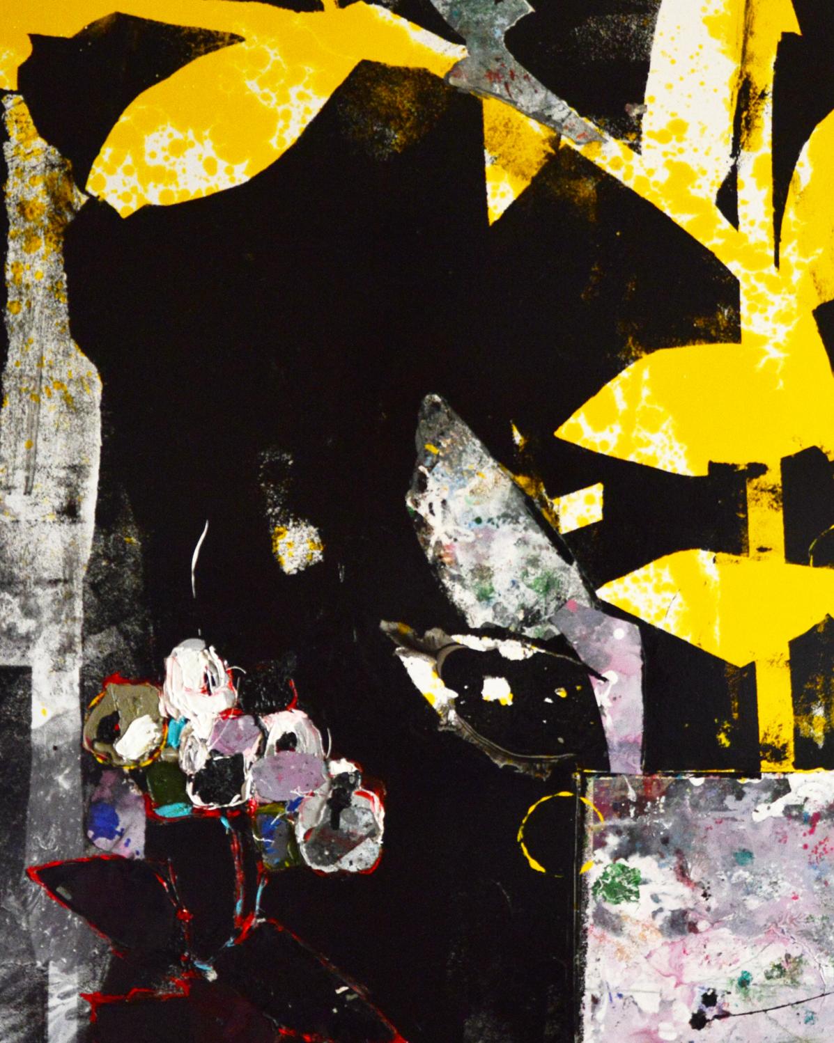 Abstract yellow black expressionist oil painting by Natalia Korf-Ivaniuk