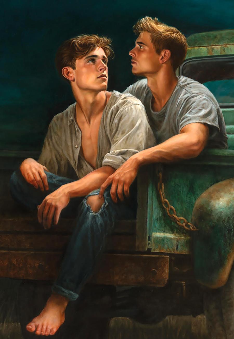 Oil painting A Wild Evening in the Car Richard Fox