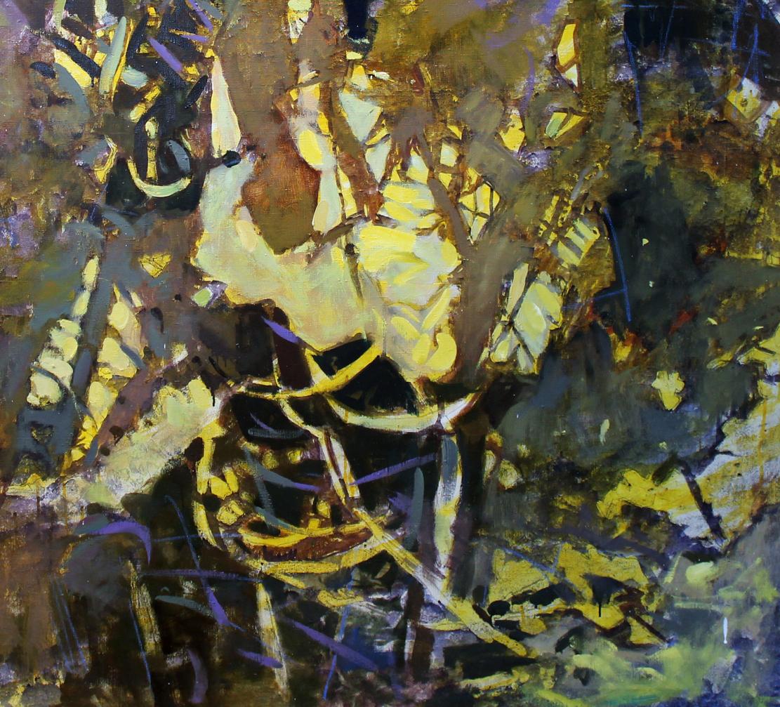 Oil painting Grass Ed Potapenkov abstract expressionist yellow brown purple strokes