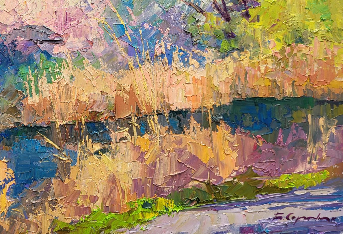 Vibrant Sunny April oil painting by Boris Serdyuk, impasto landscape