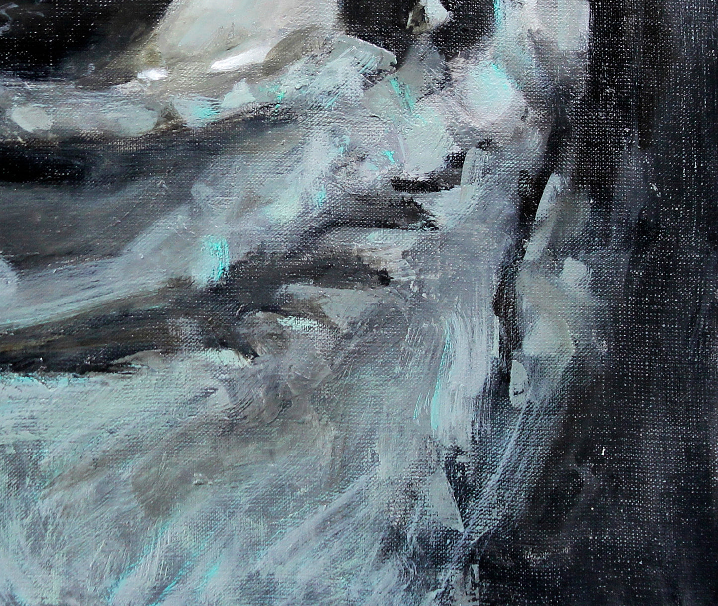 Oil painting Albert Ed Potapenkov with gray black teal textured brushstrokes