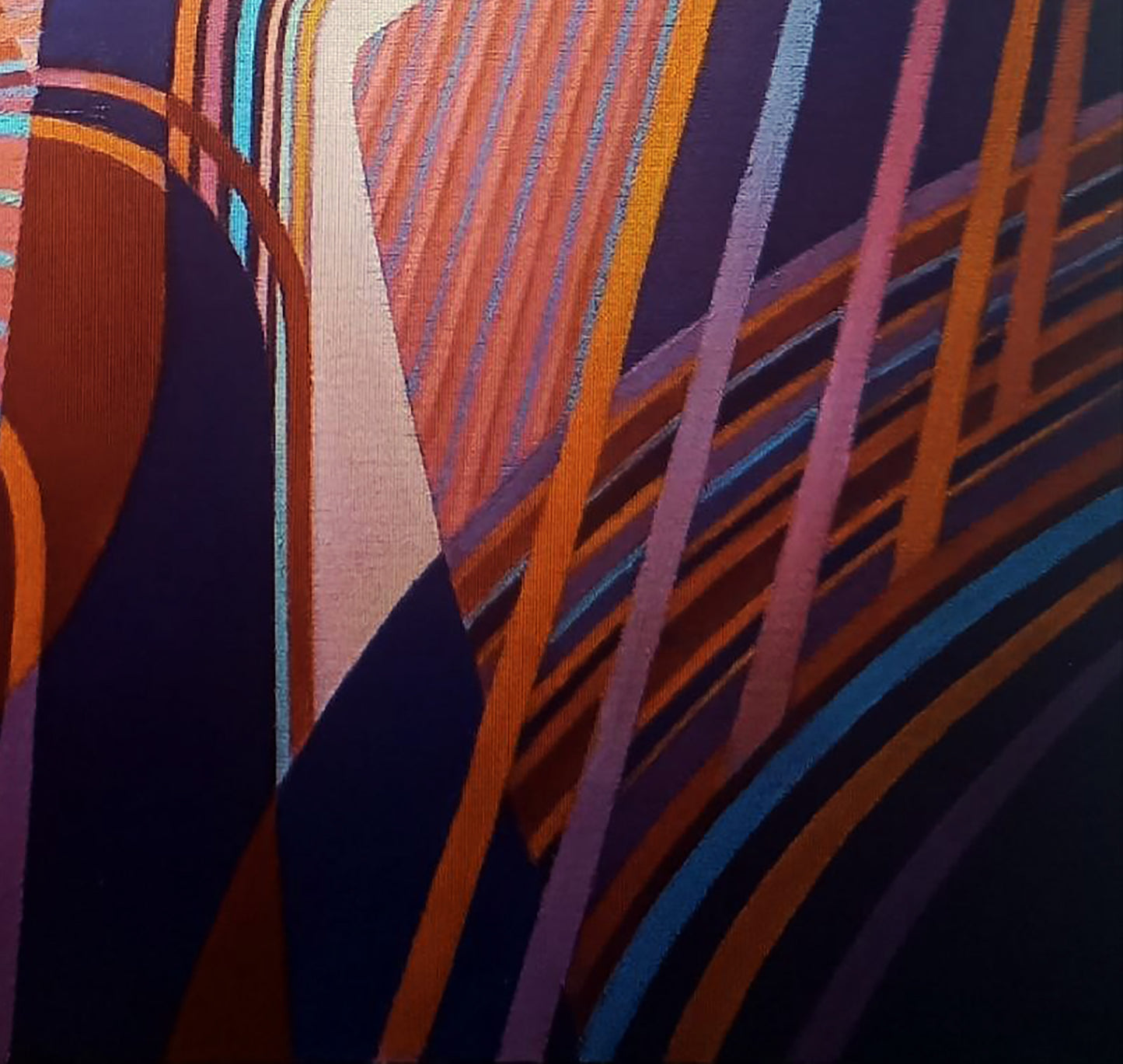 Oil painting Relativity of the World by Alexander Strashevich with vibrant geometric stripes