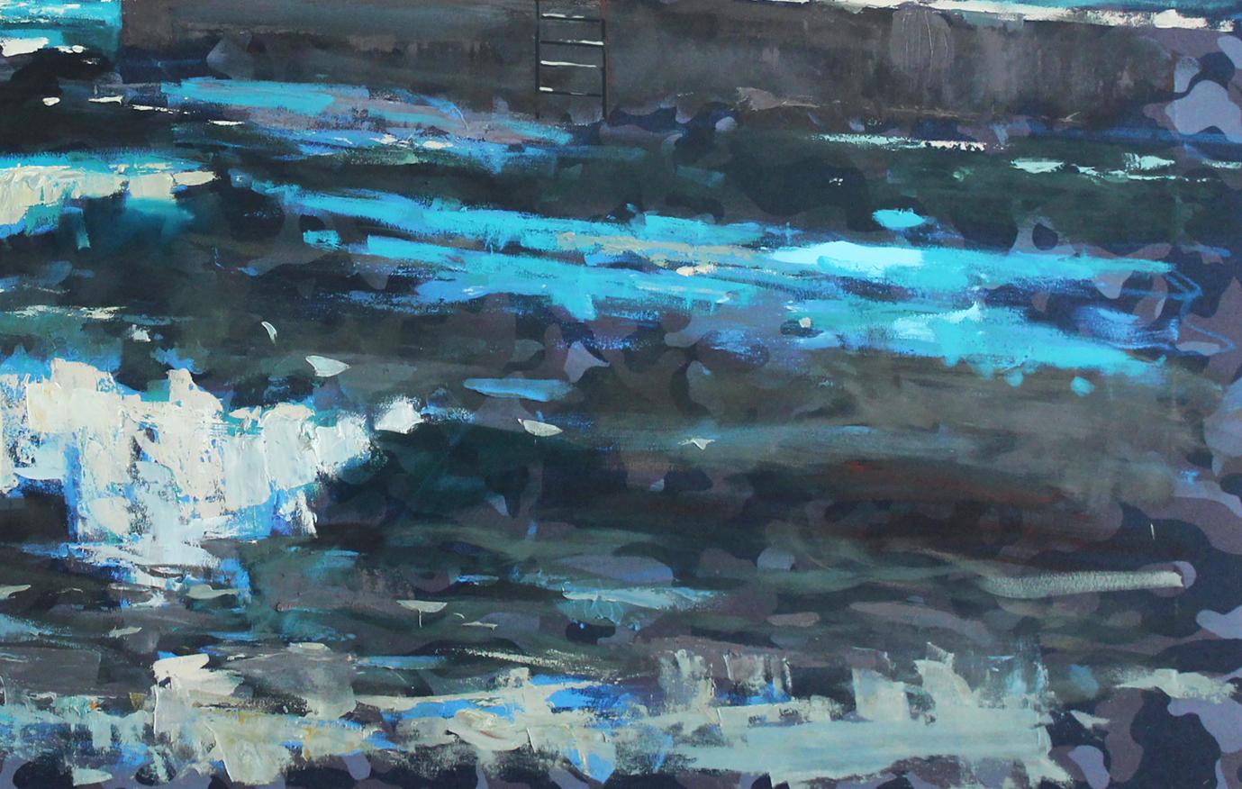 Oil painting Sanatorium by the sea by Ed Potapenkov, turquoise and indigo strokes