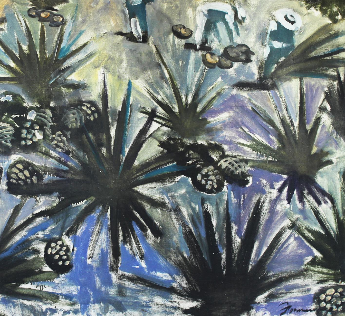 Oil painting ANANAS by Ed Potapenkov with stylized agave plants