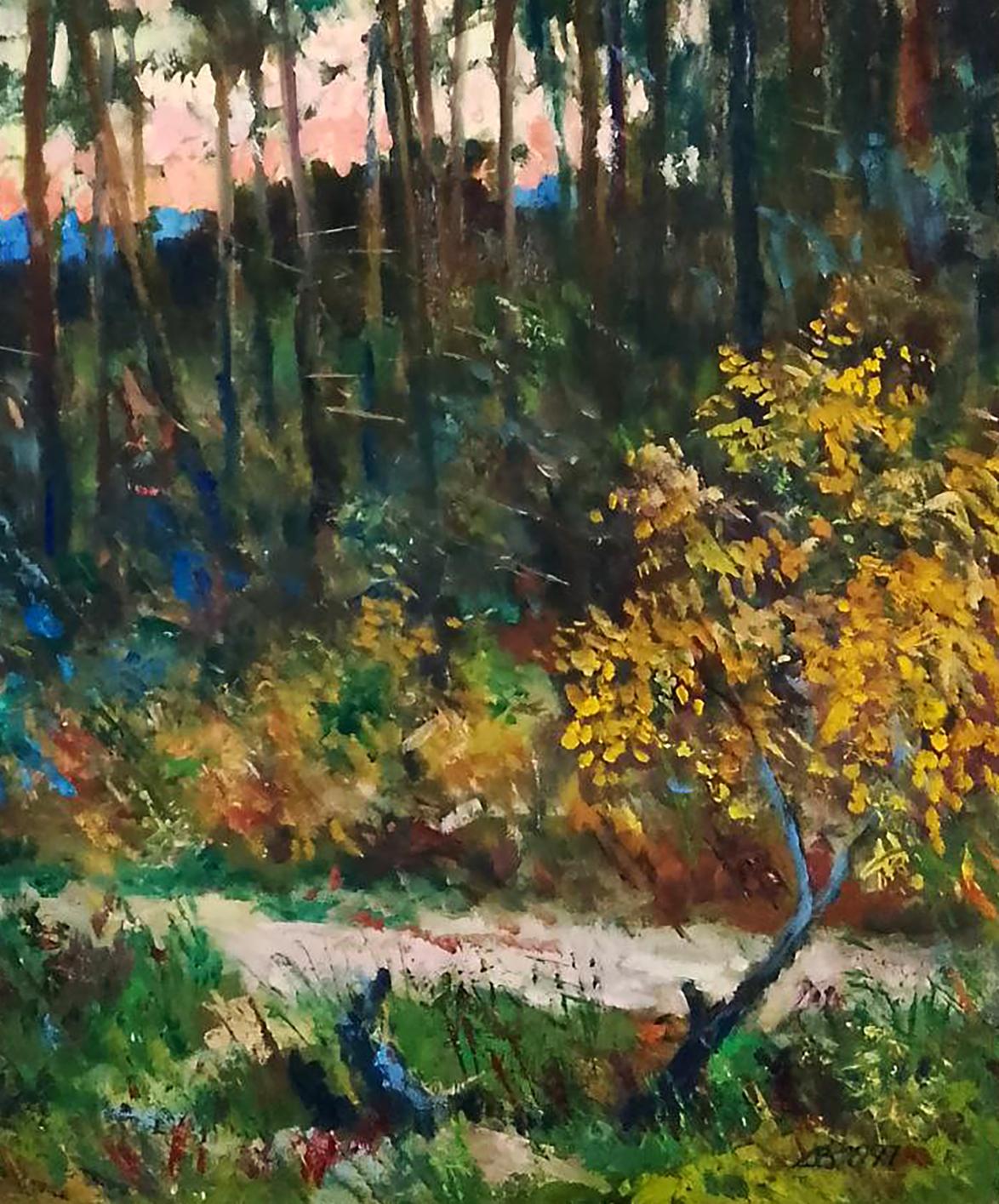 Oil painting Orange Sunset by Vitaly Duhnevich: vibrant autumn forest