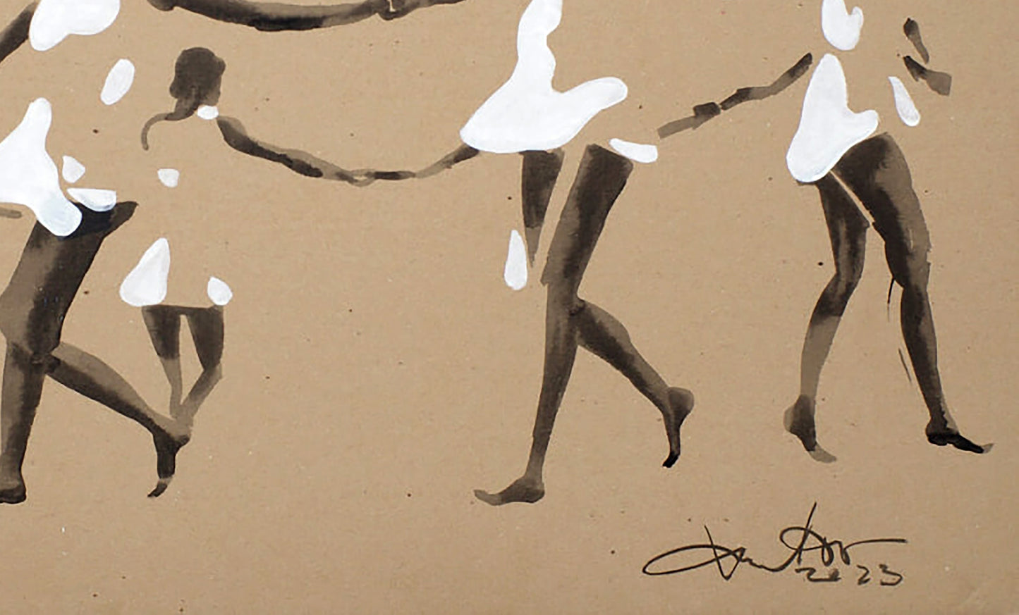 Abstract black and white ink painting Light Dima Filatov on beige background