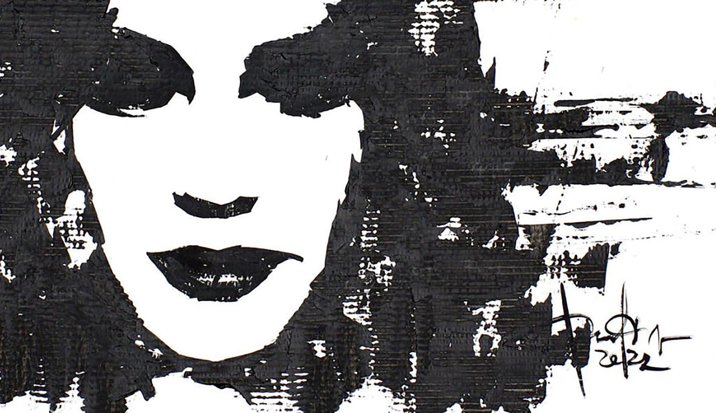 Black and white abstract portrait by Dima Filatov, bold lips woman
