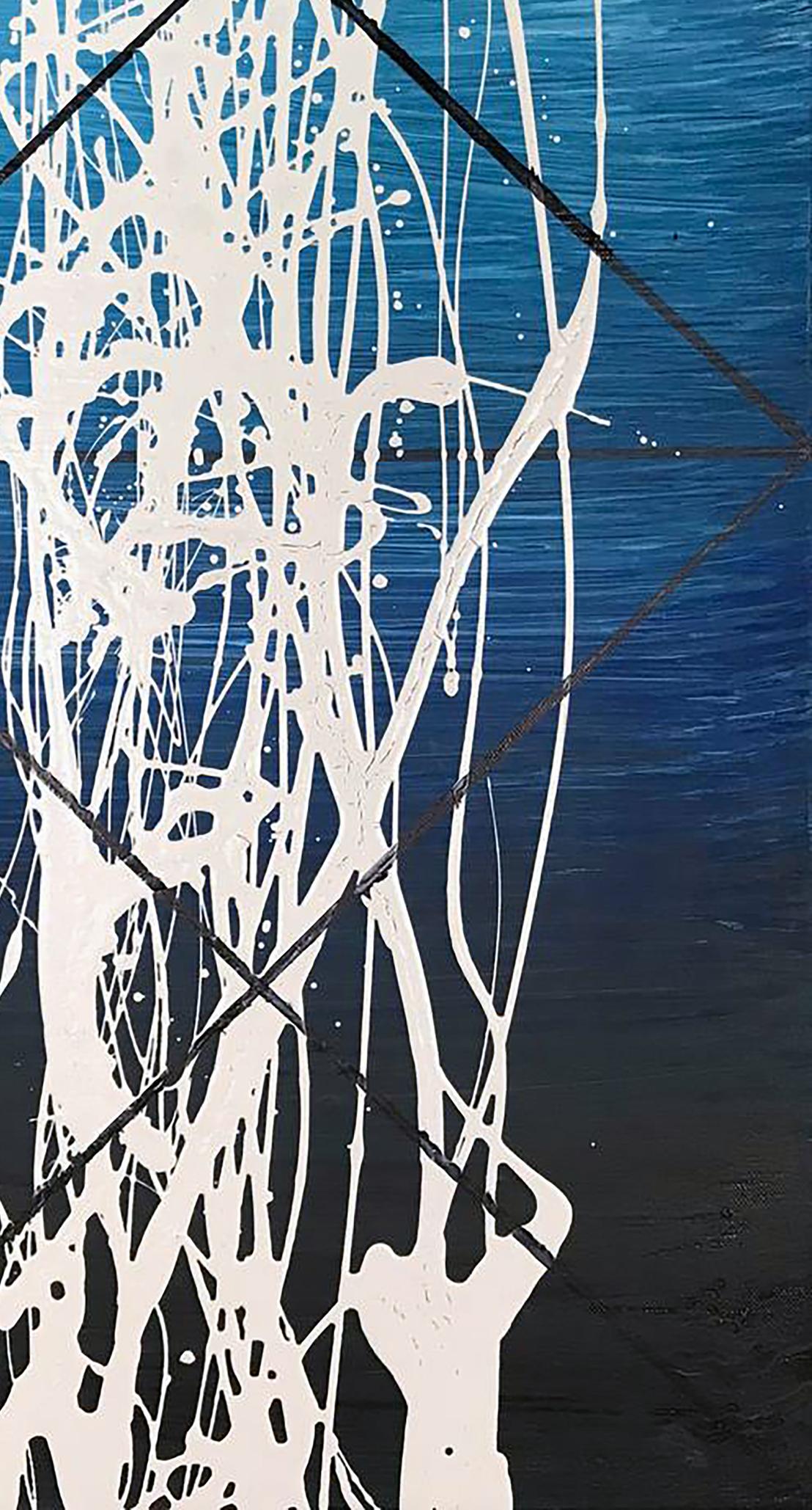 Acrylic painting Energy by Olga Melezhik: white splatters on blue gradient