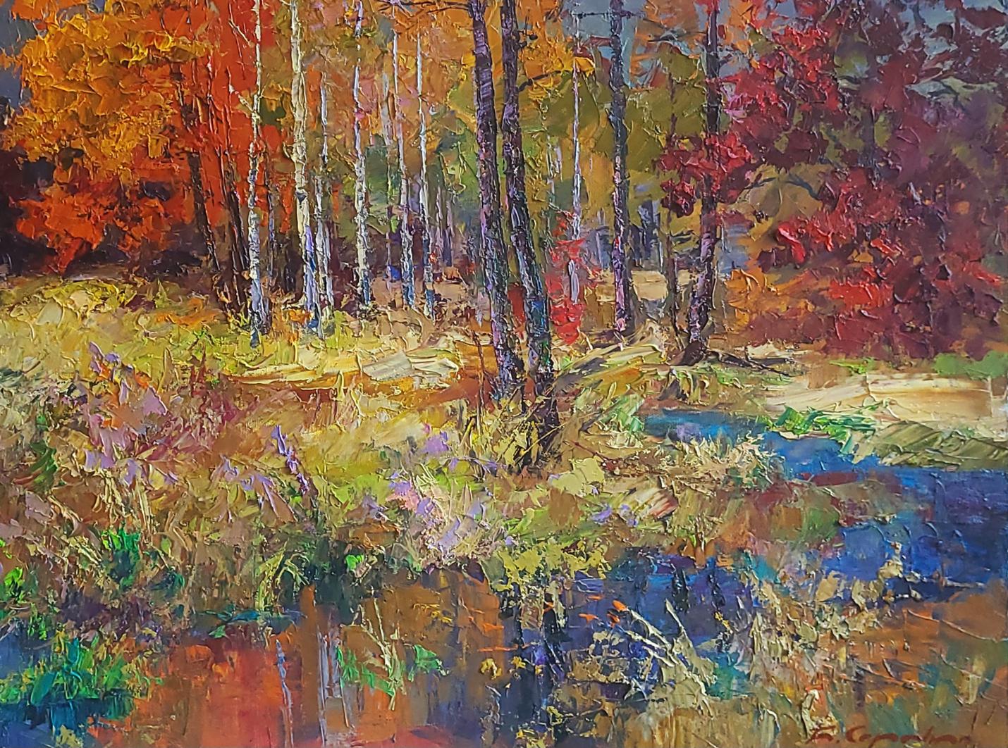 Vibrant impressionist oil painting Autumn forest by Boris Serdyuk
