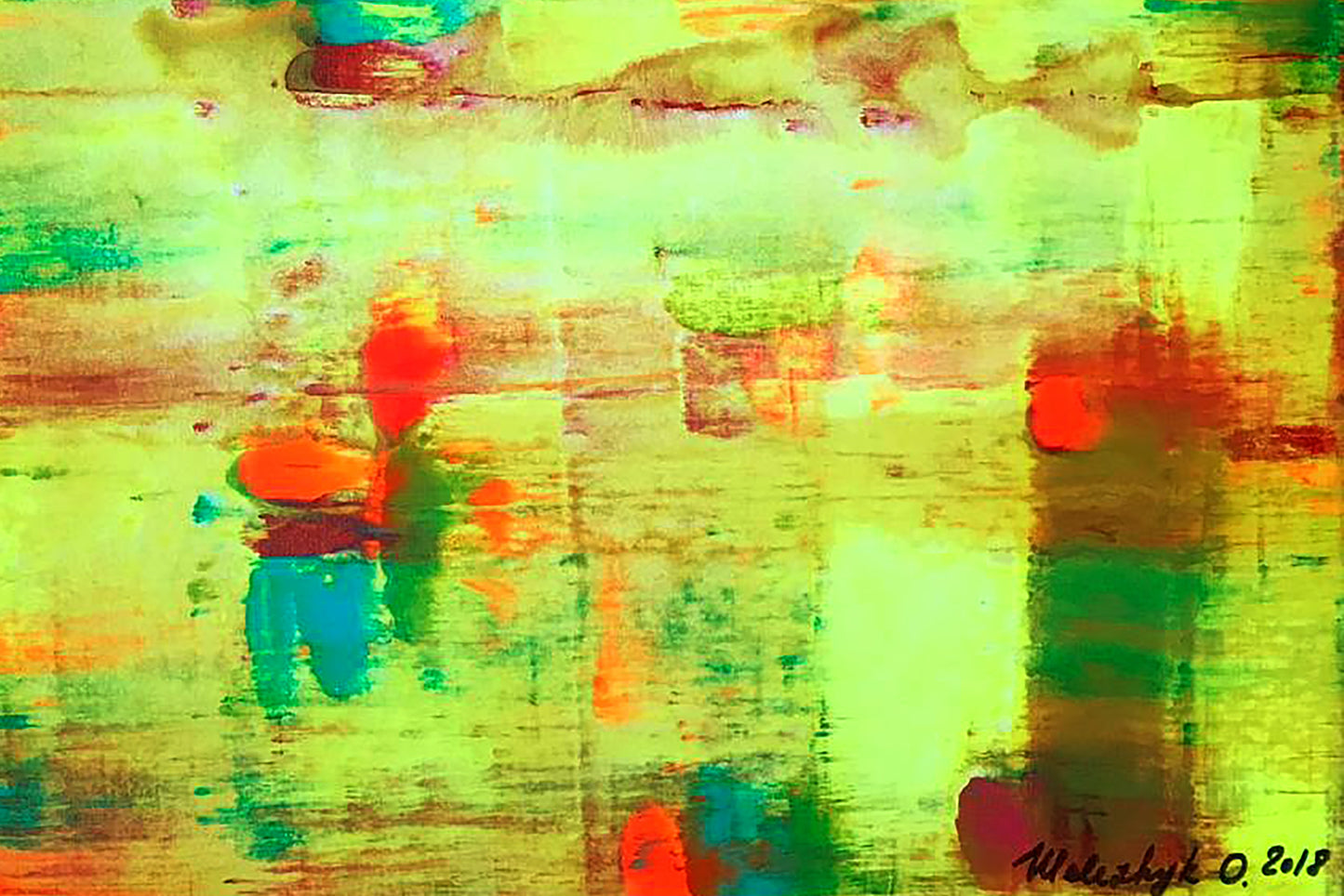 Vibrant abstract acrylic painting What Color is Yellow by Olga Melezhik