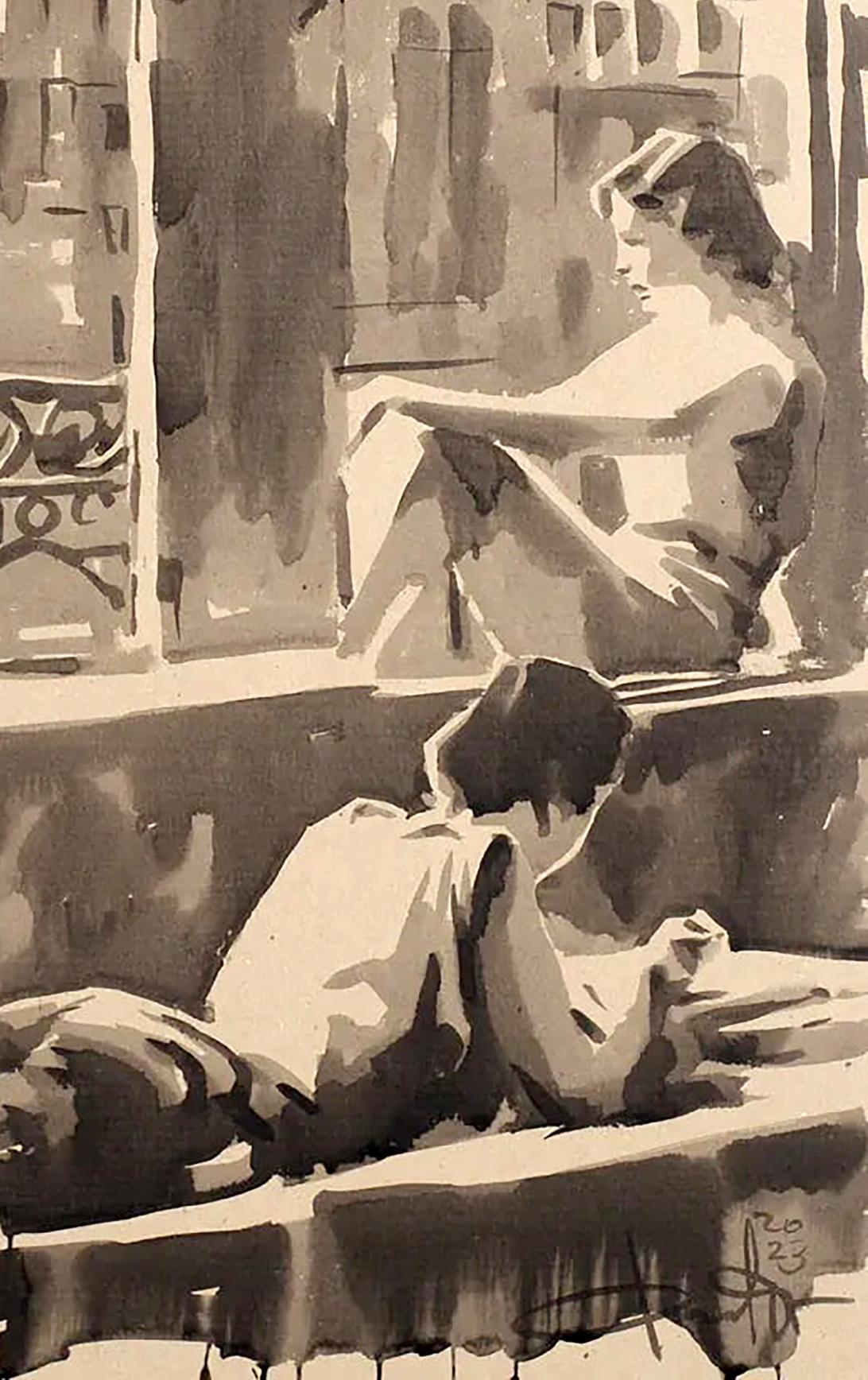 Monochromatic ink watercolor Forgotten Pleasures by Dima Filatov