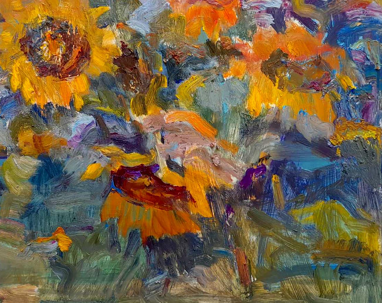 Vibrant Oi painting Sunflowers in the village by Ivan Kovalenko