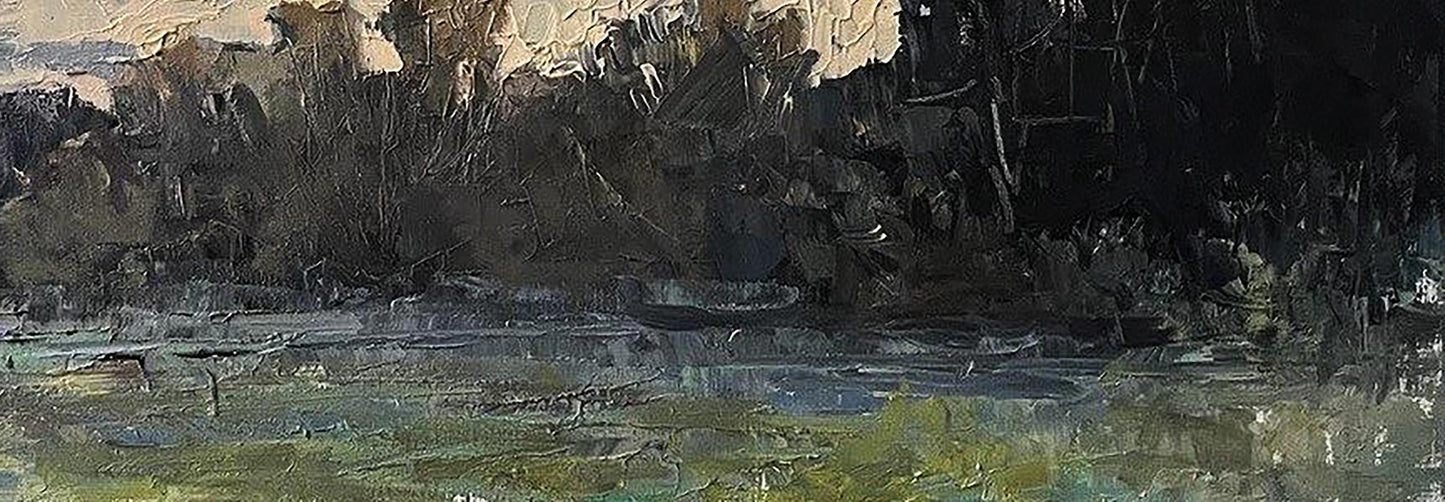 Oil painting Quiet Evening by Volodymyr Pashchenko textured landscape