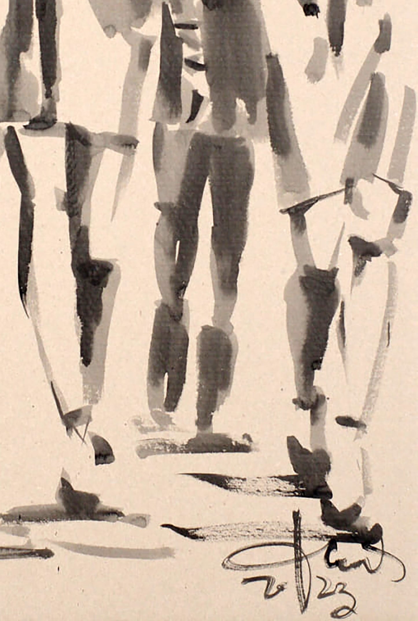 Abstract ink wash painting of walking girls by Dima Filatov