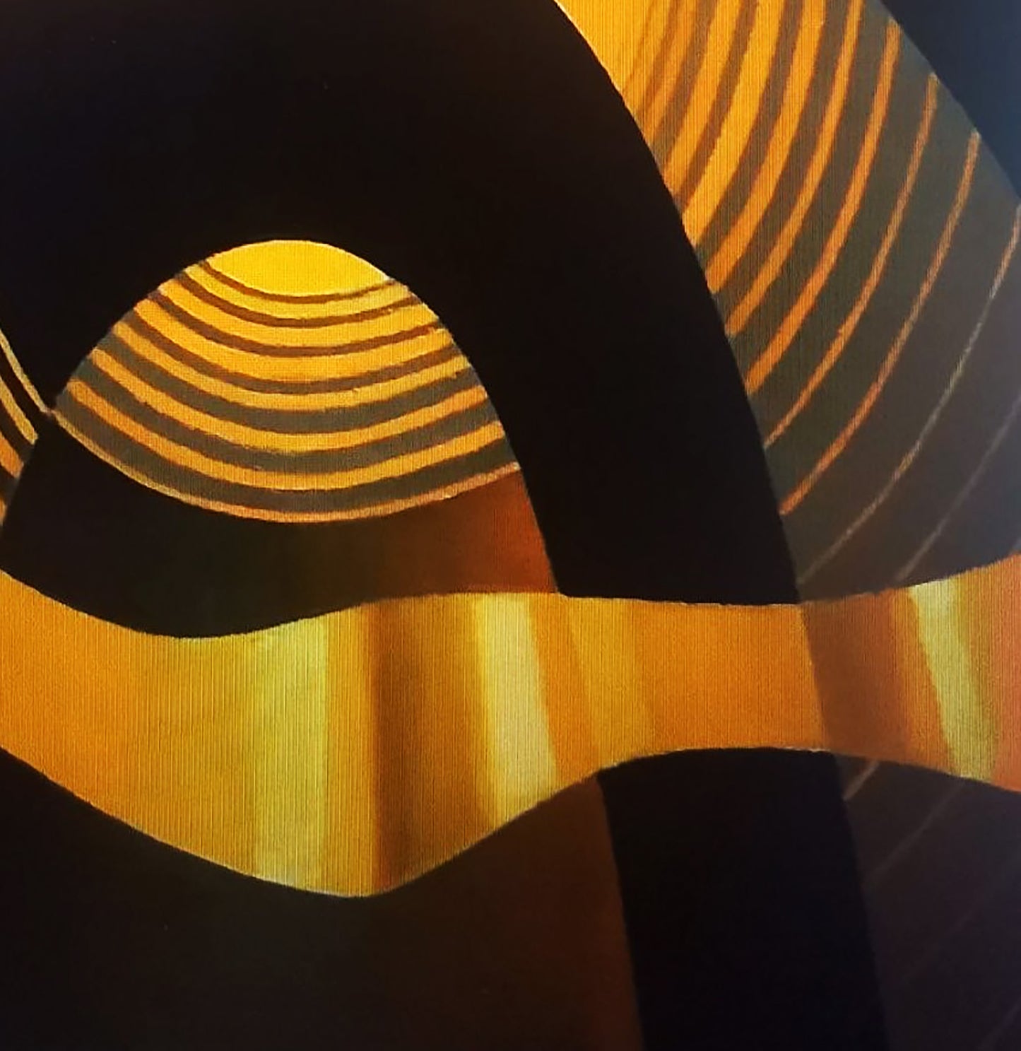 Oil painting Celebration by Alexander Strashevich with bold black and golden-yellow curved stripes