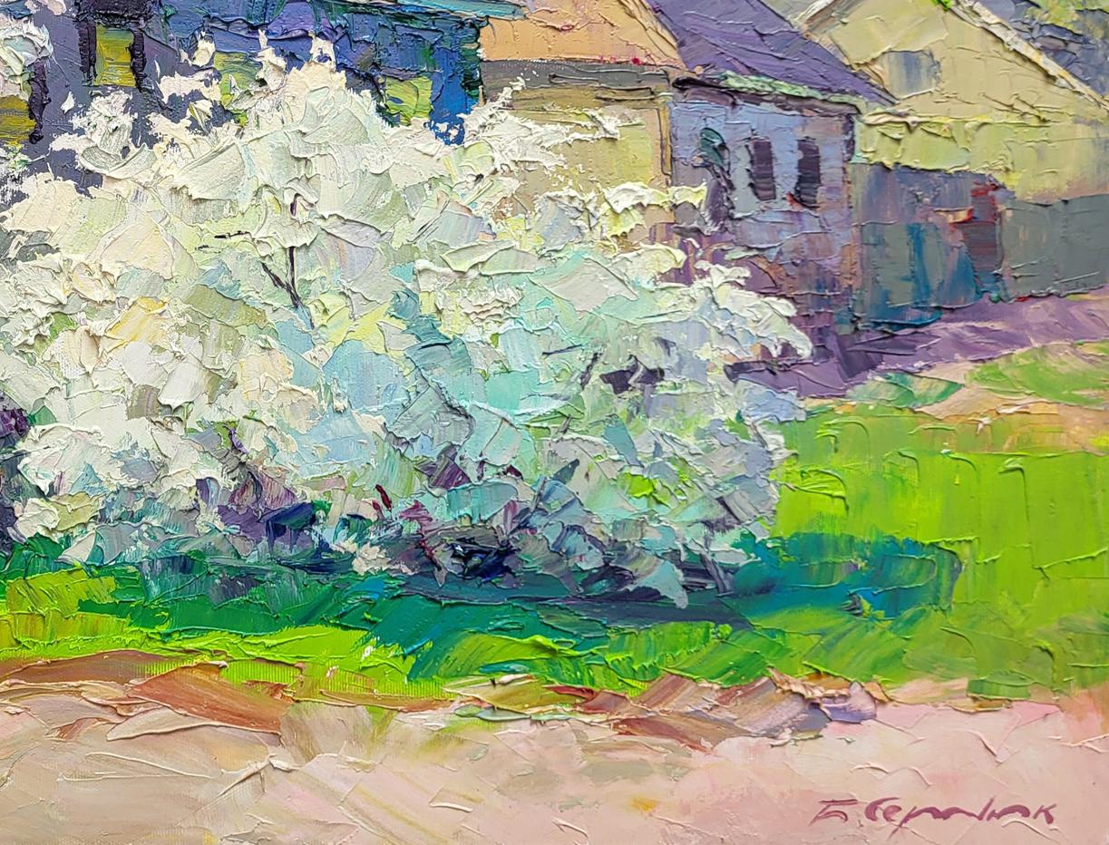 Vibrant impressionist oil painting April is on our street by Boris Serdyuk