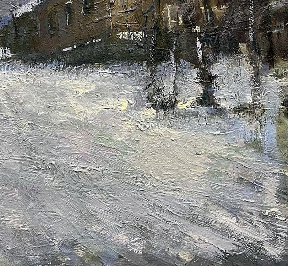 Impressionistic snowy landscape oil painting by Volodymyr Pashchenko