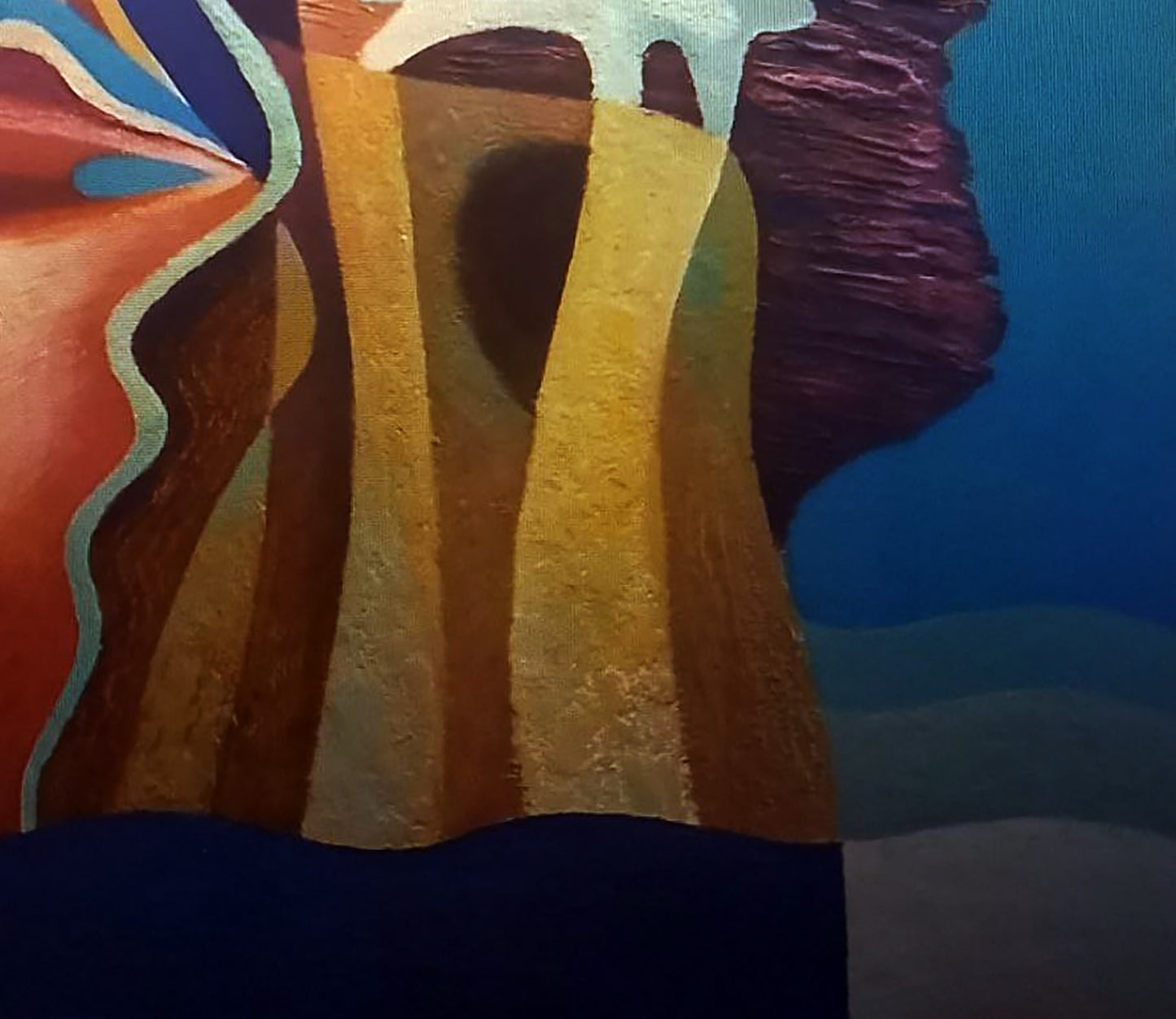 Oil painting Yellow corals by Alexander Strashevich with ochre gold stripes on blue