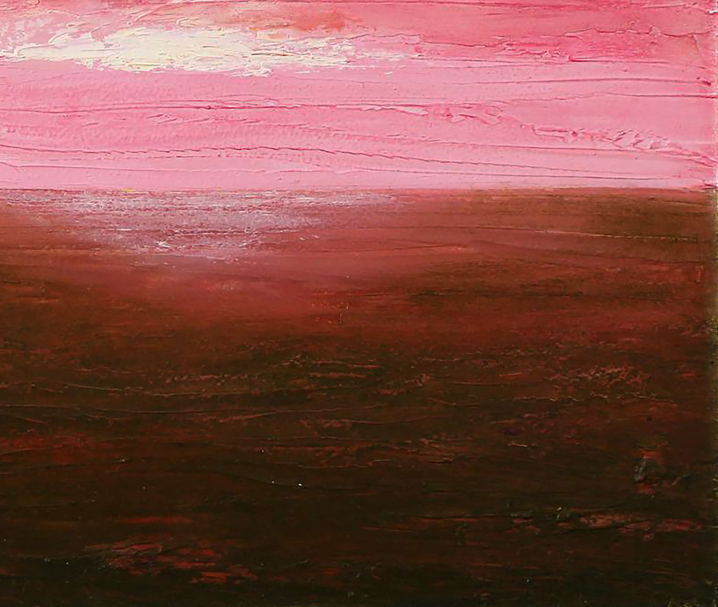 Oil painting Sunrise by Andriy Klishyn with pink red horizontal brushstrokes