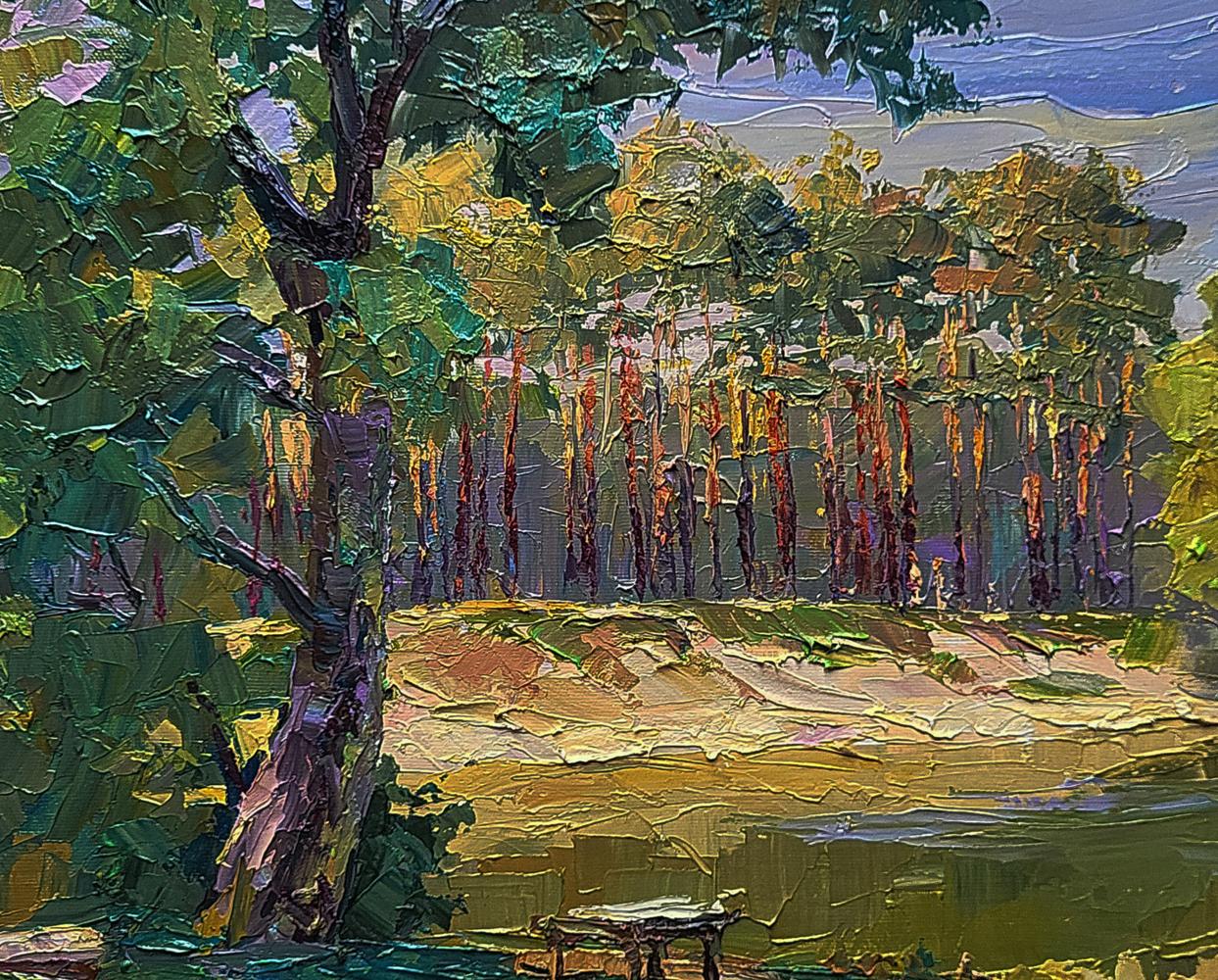 Oil painting The edge of the village by Boris Serdyuk with textured tree
