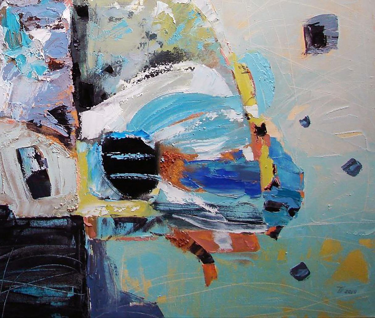 Abstract blue butterfly wing oil painting by Tatyana Shulyak