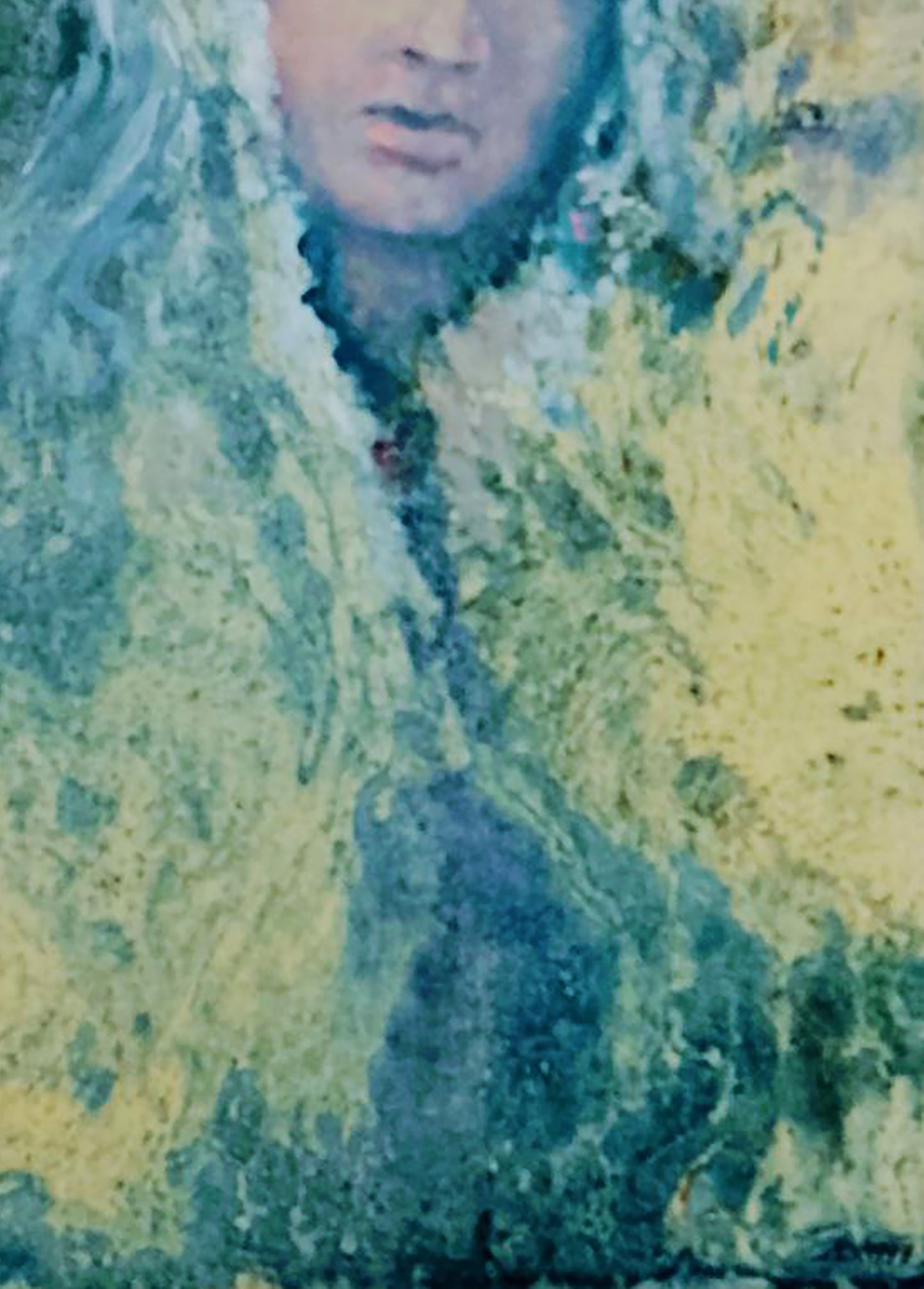 Oil painting Dreaming Vitaly Duhnevich abstract teal yellow figure